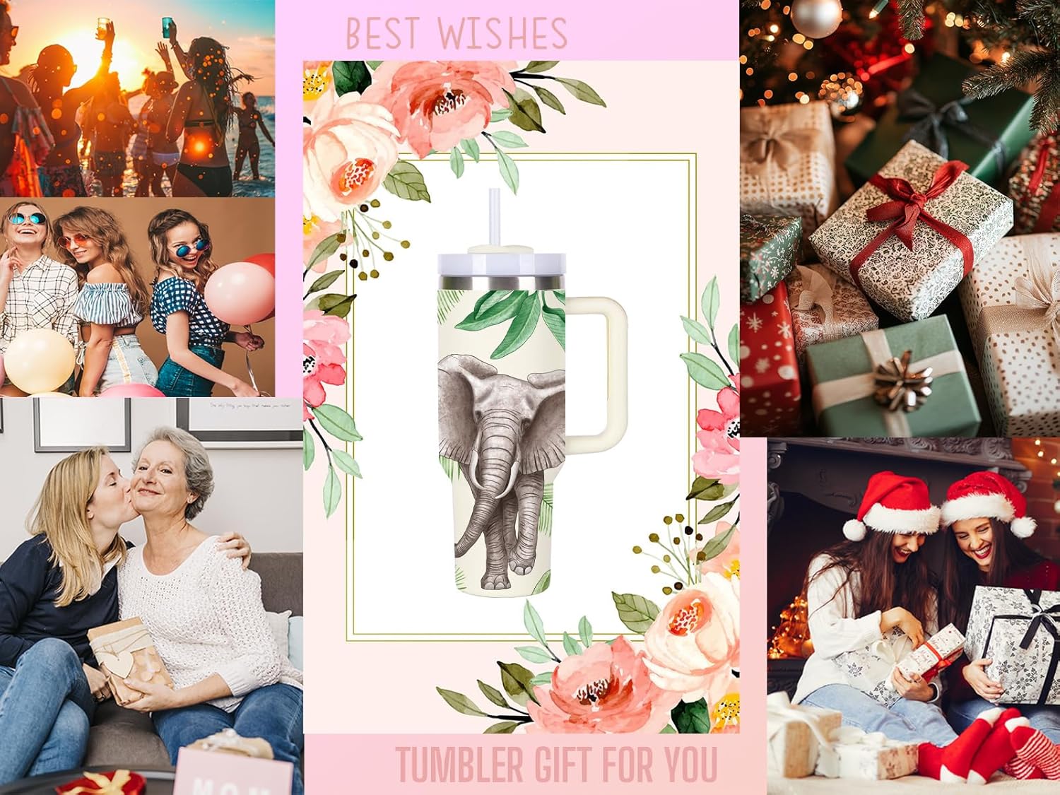 momocici 40oz Elephant Tumbler with Handle Gifts for Women.Elephant Lover Cups Tumbler Gifts for Women.40 oz Birthday Christmas Elephant Cup Tumblers for elephant lover. - Image 7