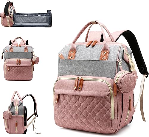 Miniatura 13 de Bolsa de pañales con cambiador, mochila de pañales 3 en 1 para bebé Verde-azul-rojo,Azul,Negro oscuro,Verde,Gris,Rosado Melocotón,Rosado/Gris