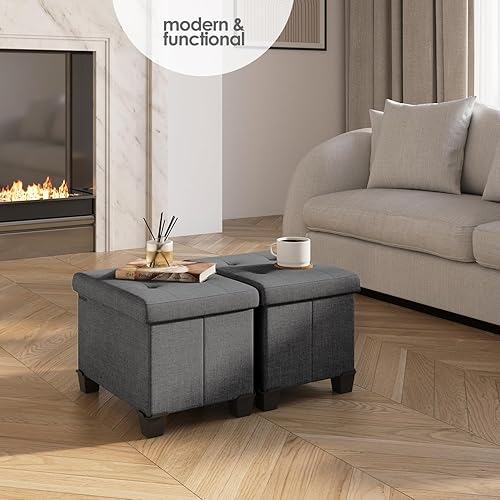 Miniatura 470 de Otomana plegable para dormitorio o sala de estar, con contenedores de almacenamiento, reposapiés para el extremo de la cama, soporta hasta 660 lb,