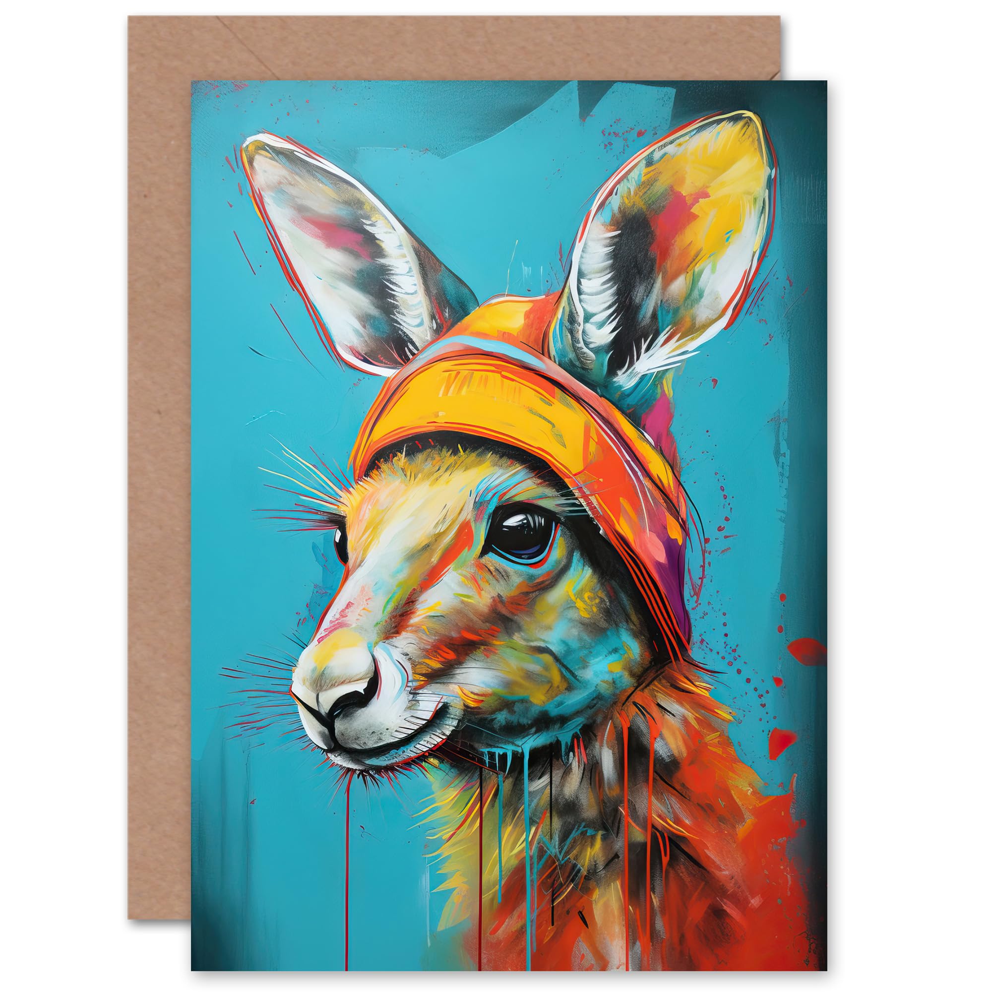 Artery8 Fun Kangaroo Joey in Hat for Wife Her Mum Sister Daughter Mom Gran Nan Birthday Thank You Congratulations Blank Art Greeting Card