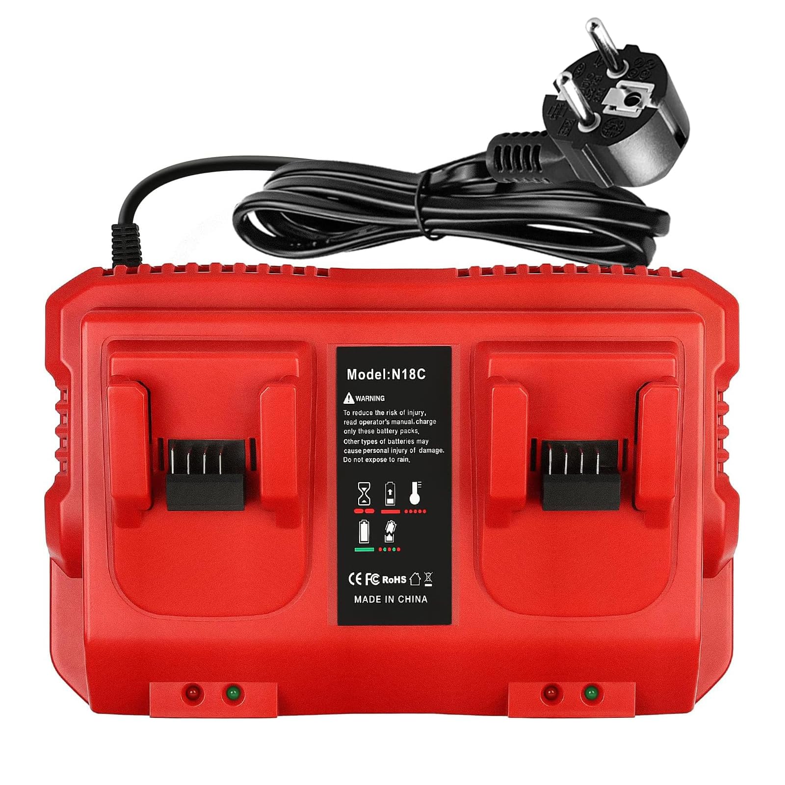 Caricabatterie Compatibile con Milwaukee M18 18V, Doppia Porta Rapida | Caricatore multiplo di ricambio compatibile con 48-59-1812/1802/1804, ricarica due batterie contemporaneamente