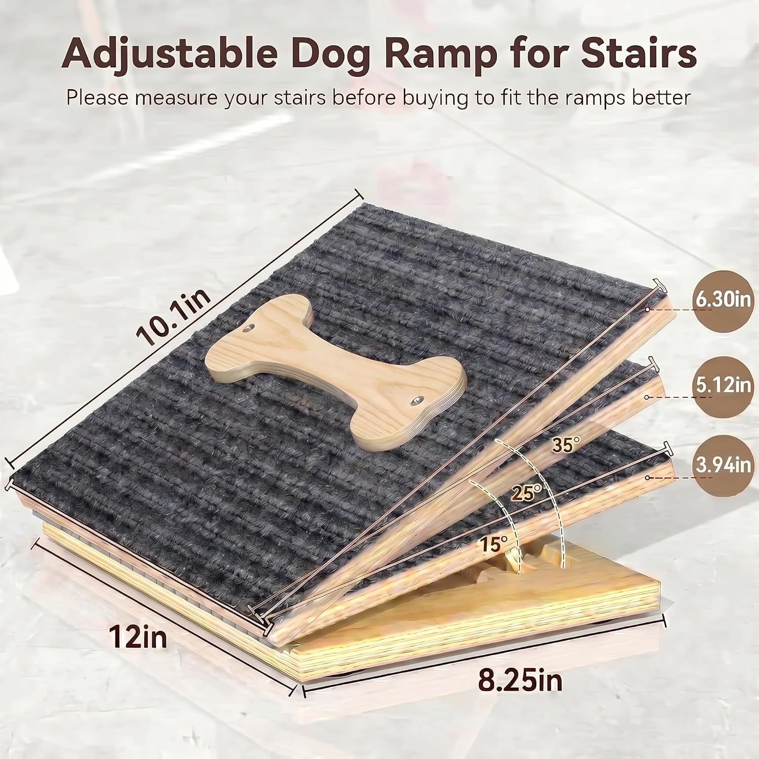 Dog Ramp for Stairs 4 Pack, Adjustable Foldable Pine Wood Dog Ramp with Non-Slip Bone Design, Dog Stair Ramp for Small, Elderly, Short-Legged, Arthritic Pets – Supports 100 lbs for Daily Use