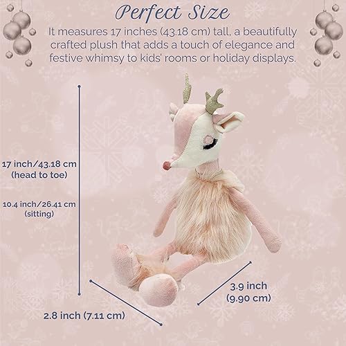 Miniatura 3 de MON AMI Freija The Pink Reindeer Plush Juguete de reno rosa suave de 17 pulgadas con piel sintética y cuernos dorados Peluche navideño caprichoso