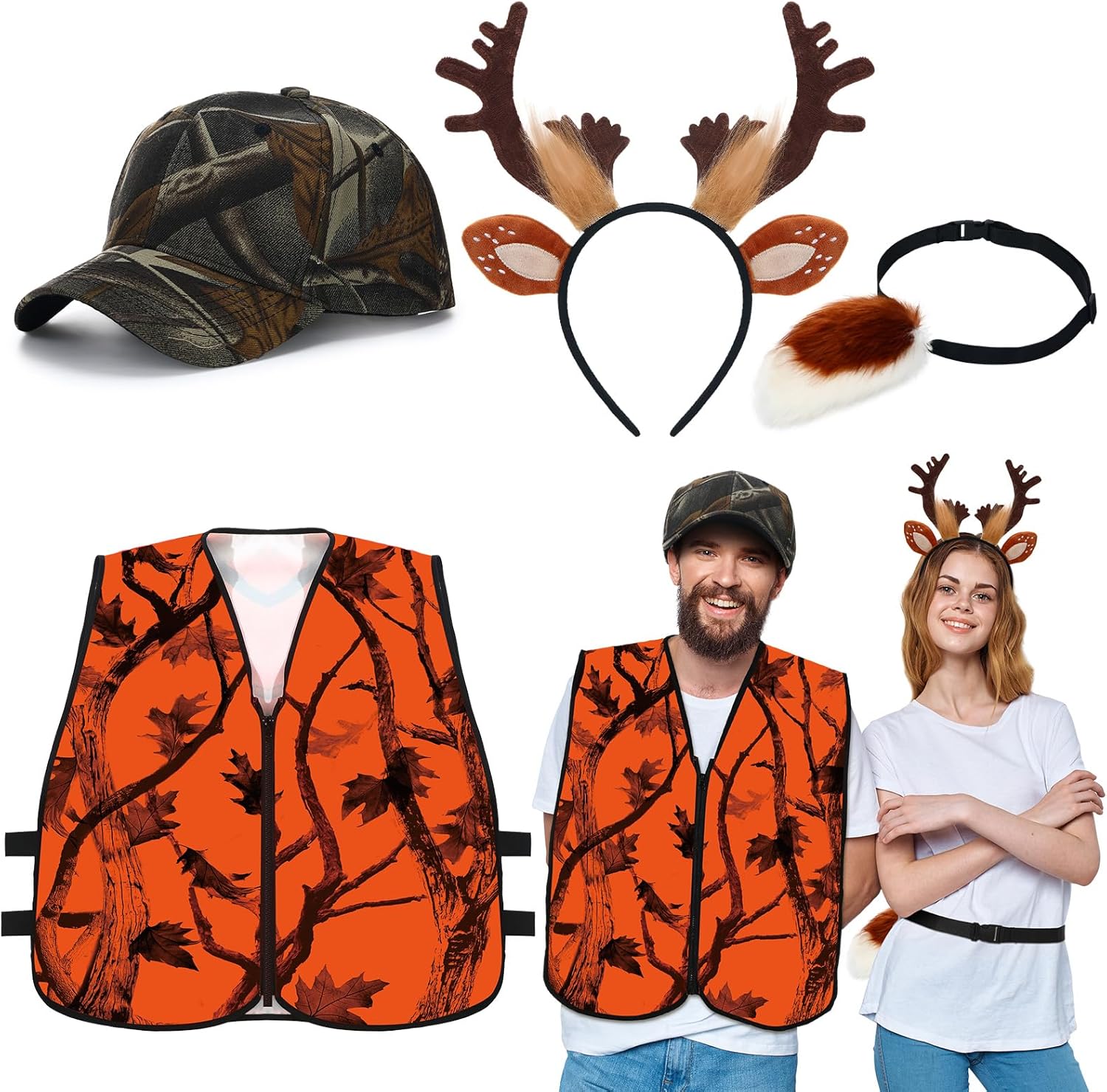 Amazon.com: Maiteenly 4 Pcs Halloween Couples Costumes Deer Hunter ...