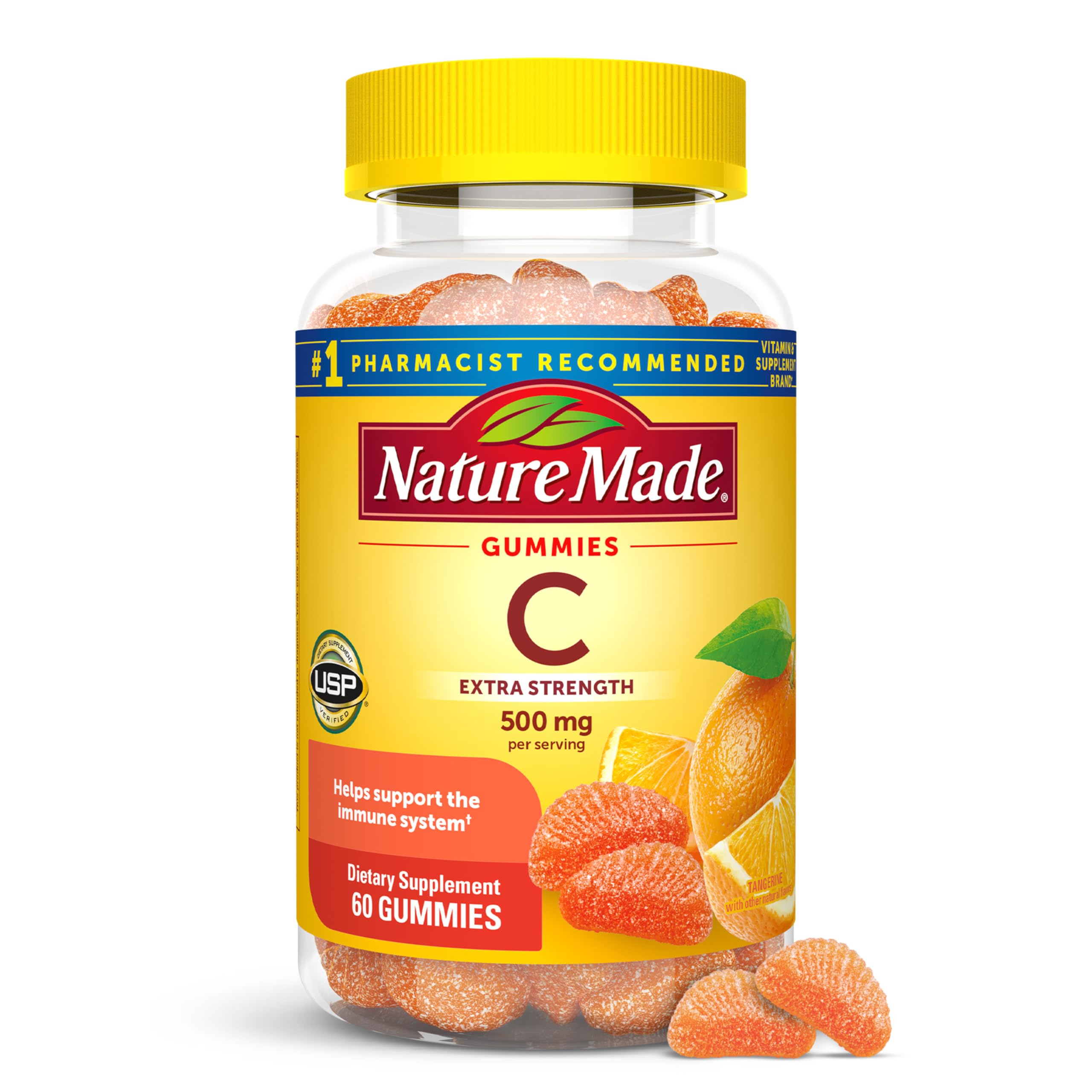 Nature Made Extra Strength Dosage Vitamin C 500 mg per serving, Dietary Supplement for Immune Support, 60 Gummies, 30 Day Supply
