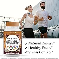 Vista 3 de Superfood MD Suplemento de hongo de melena de león con cola de pavo Reishi Cordyceps Chaga con raíz de malvavisco - 120