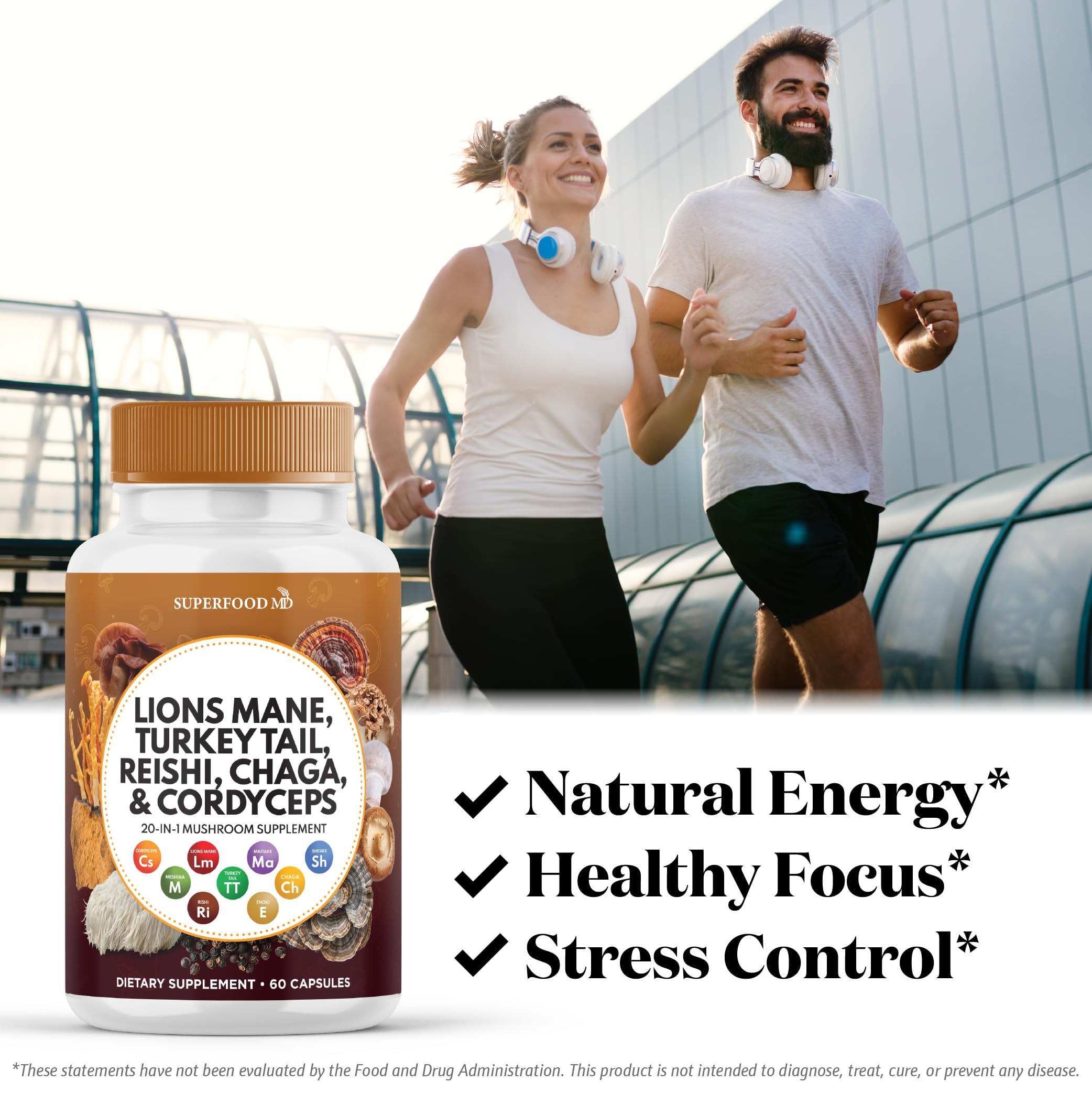 Superfood MD Lions Mane Mushroom Supplement with Turkey Tail Reishi Cordyceps Chaga with Marshmallow Root - 120 Count — Amazon image 3