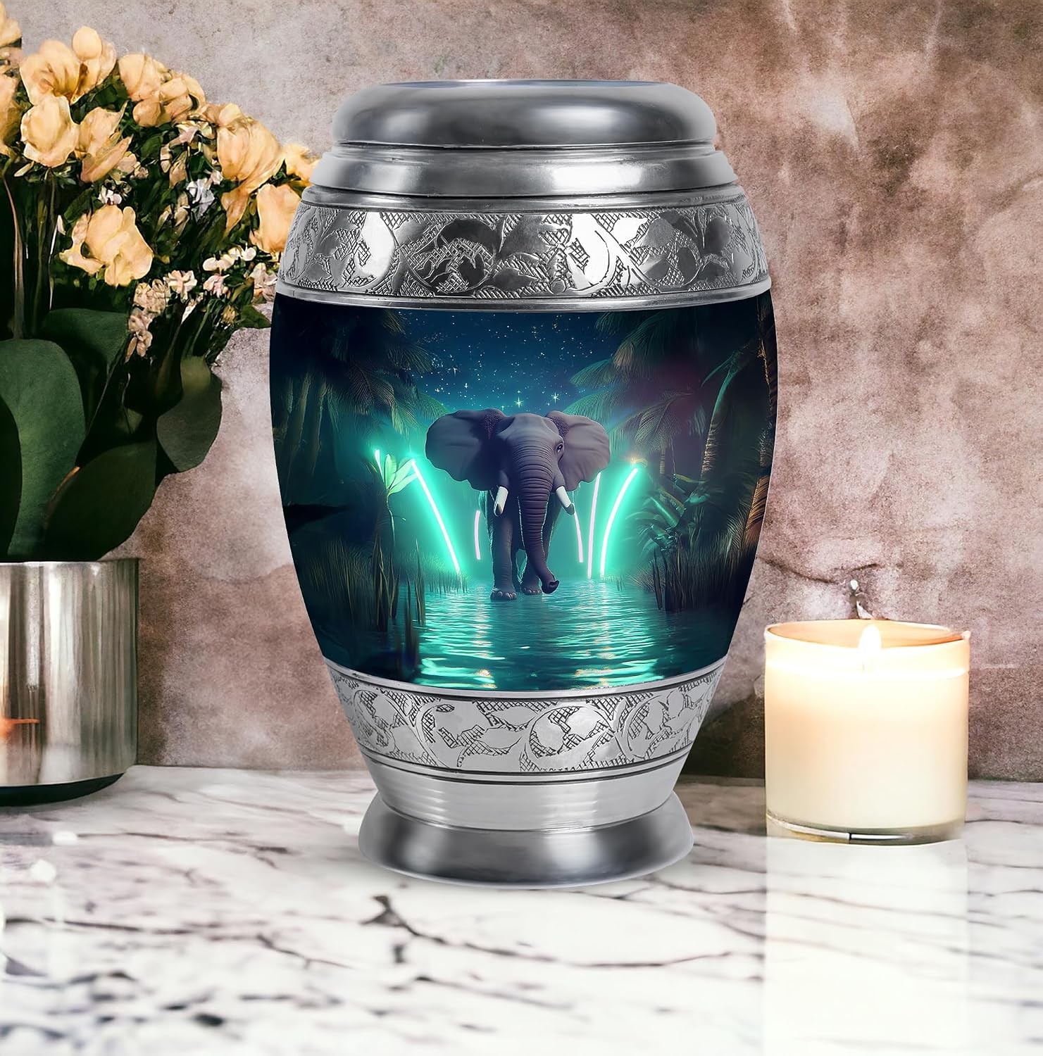 Elephant Urns for Human Ashes - Large Elephant Urn for Ashes for Women - Water River Burial Urns for Adult Male - Little Urn for Female - Green Cremation Keepsake 10 Inch & 3 Inch, Combo of 5