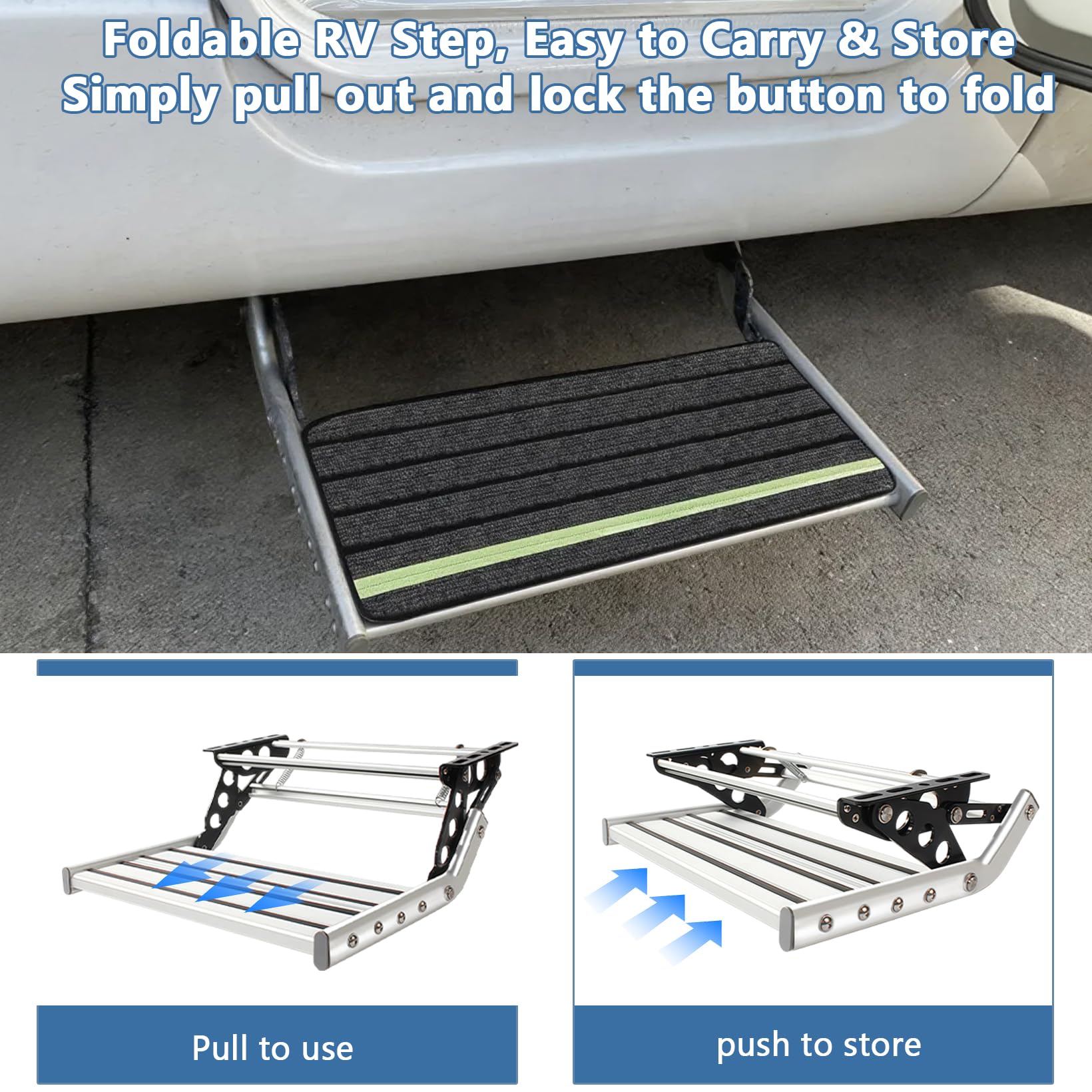 Escalera Manual para Autocaravana, Plegable, con Alfombrilla Antideslizante, peldaño de una Sola Capa, para Autocaravana, Caravana, Remolque de Viaje, Carga máxima de 200 kg