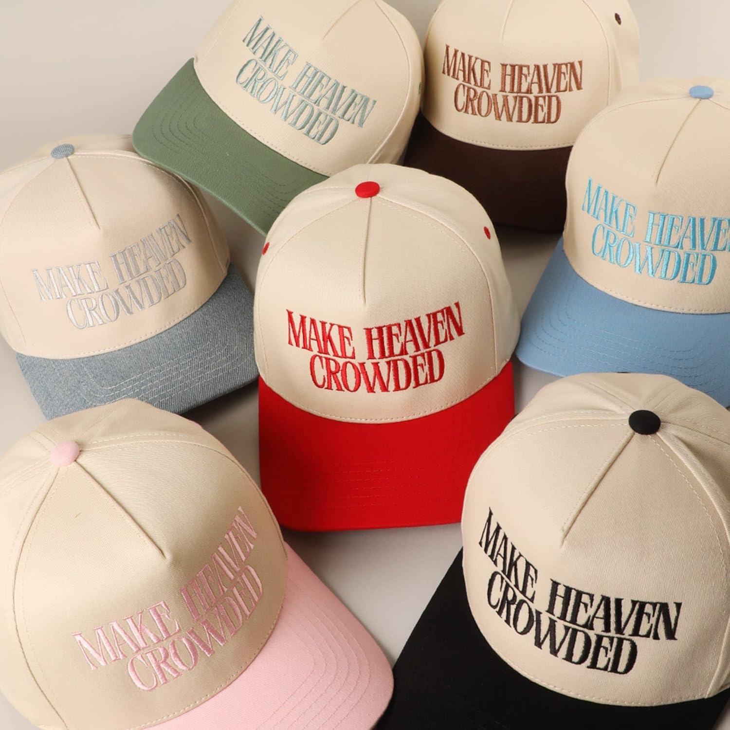 MIRMARU Christian Theme 5 Panel Embroidered Cotton Trucker Hat with Inspirational Faith Sayings for Men and Women