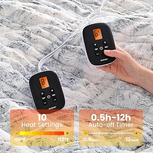 Miniatura 3 de WOOMER Manta térmica tamaño King de 90 x 100 pulgadas, de piel sintética, calentamiento rápido, 10 niveles de calefacción y apagado automático de