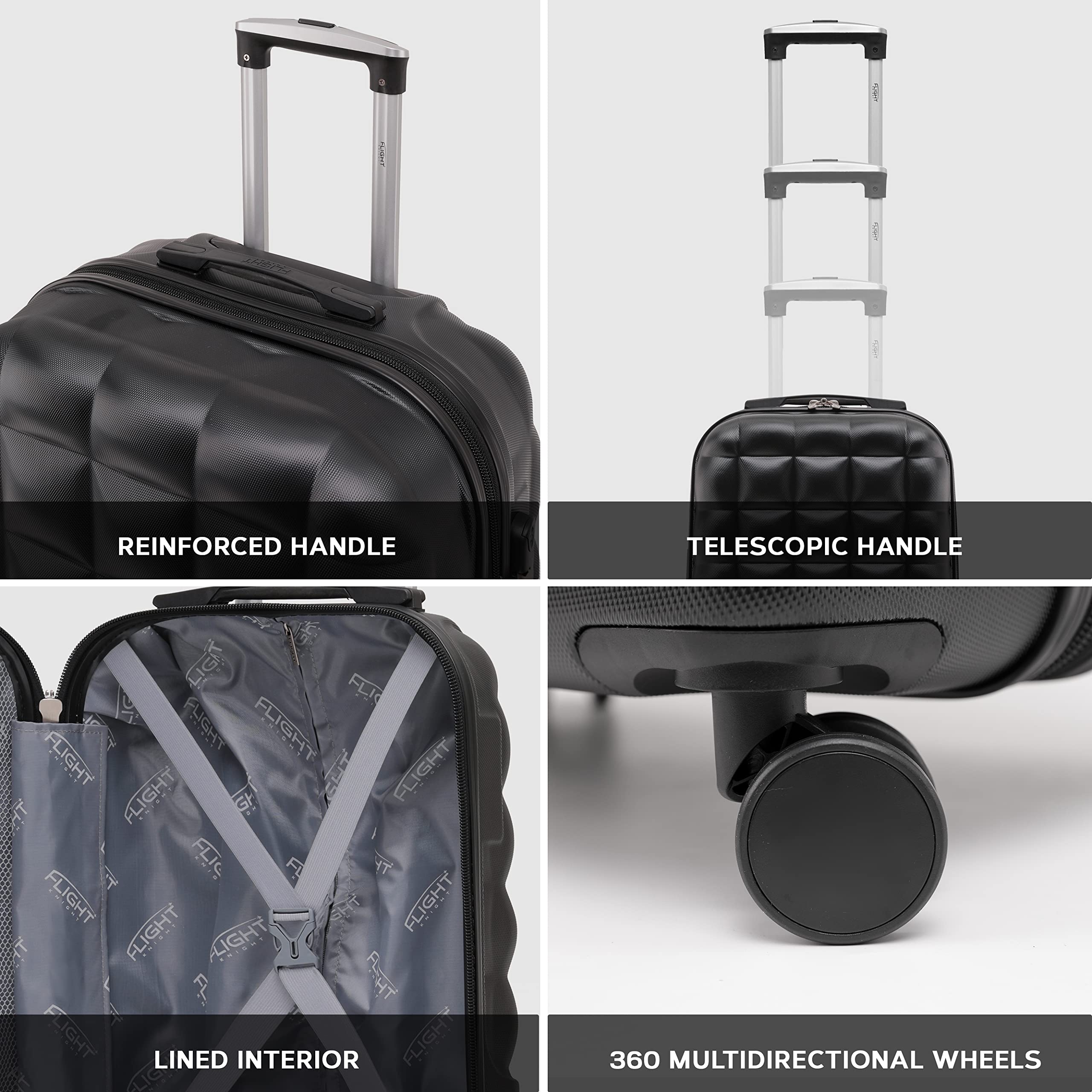 Flight Knight Bubble Suitcase Ryanair easyJet Jet2 Approved 8 Wheel Hardcase Suitcases Cabin or Medium & Large Check-in Sizes