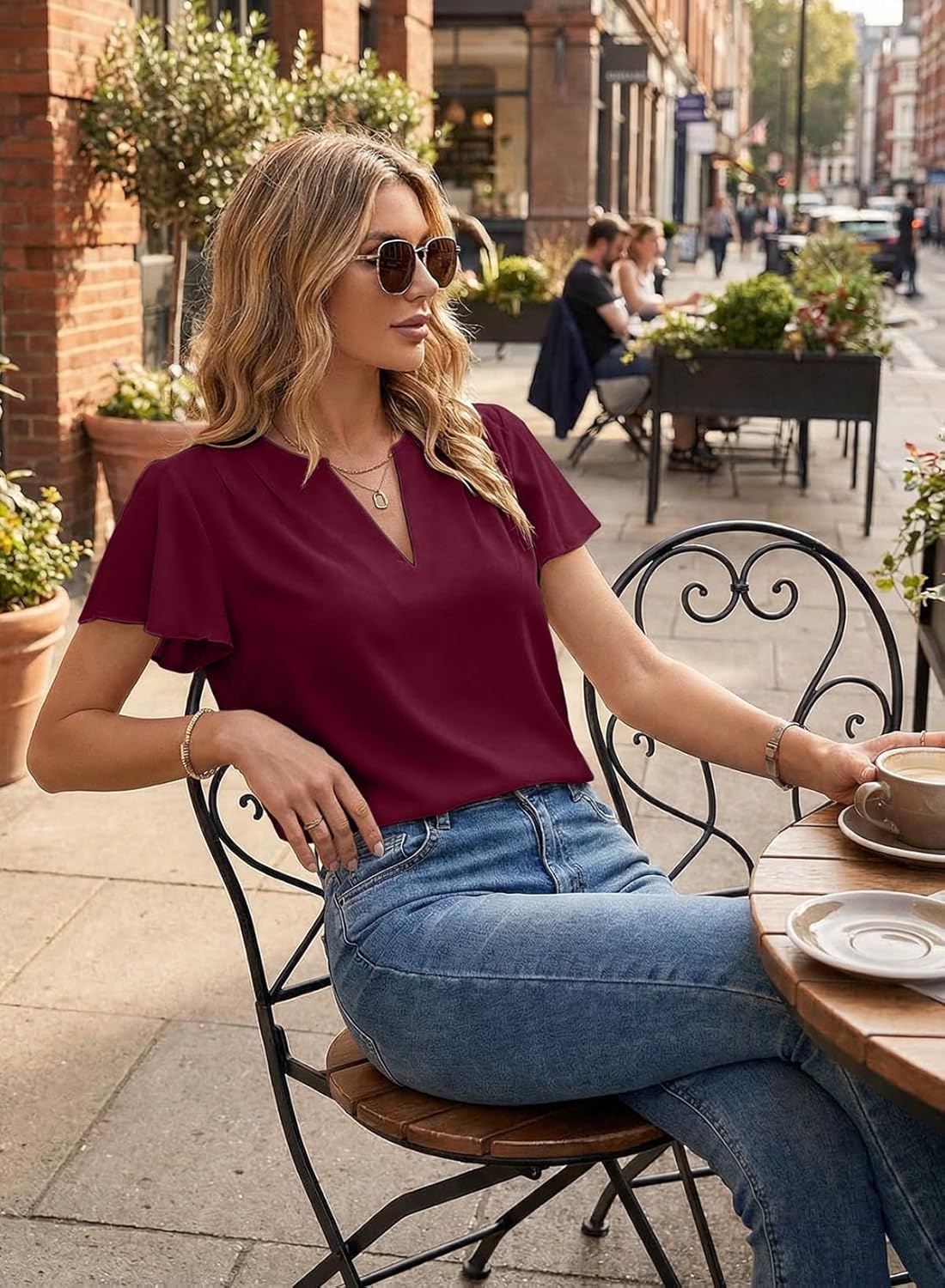 EVALESS Blouses for Women Dressy Casual Summer Ruffle Short Sleeve V Neck Work Tops Busines Office Shirts - Image 5