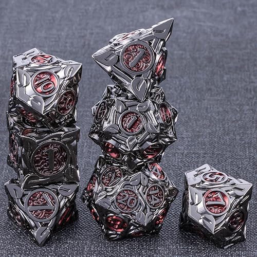 Miniatura 2 de KERWELLSI Juego de dados DND de metal de ratán con caja, dados poliédricos de mazmorras y dragones D&D, 7 piezas de dados RPG D y D D20 D12 D10 D8