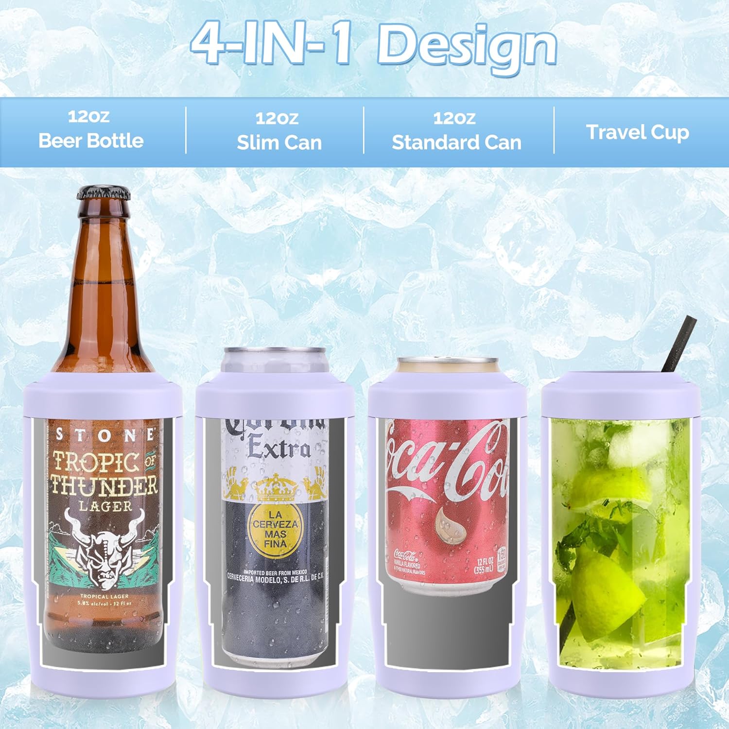 4-in-1 Skinny Can Cooler Double Wall Stainless Steel Insulated Can Holder,Can Coozie, Works With 12 Oz Slim Can,Standard Cans,Beer Bottles & As Pint Cups (Dusty Lavender) - Image 2