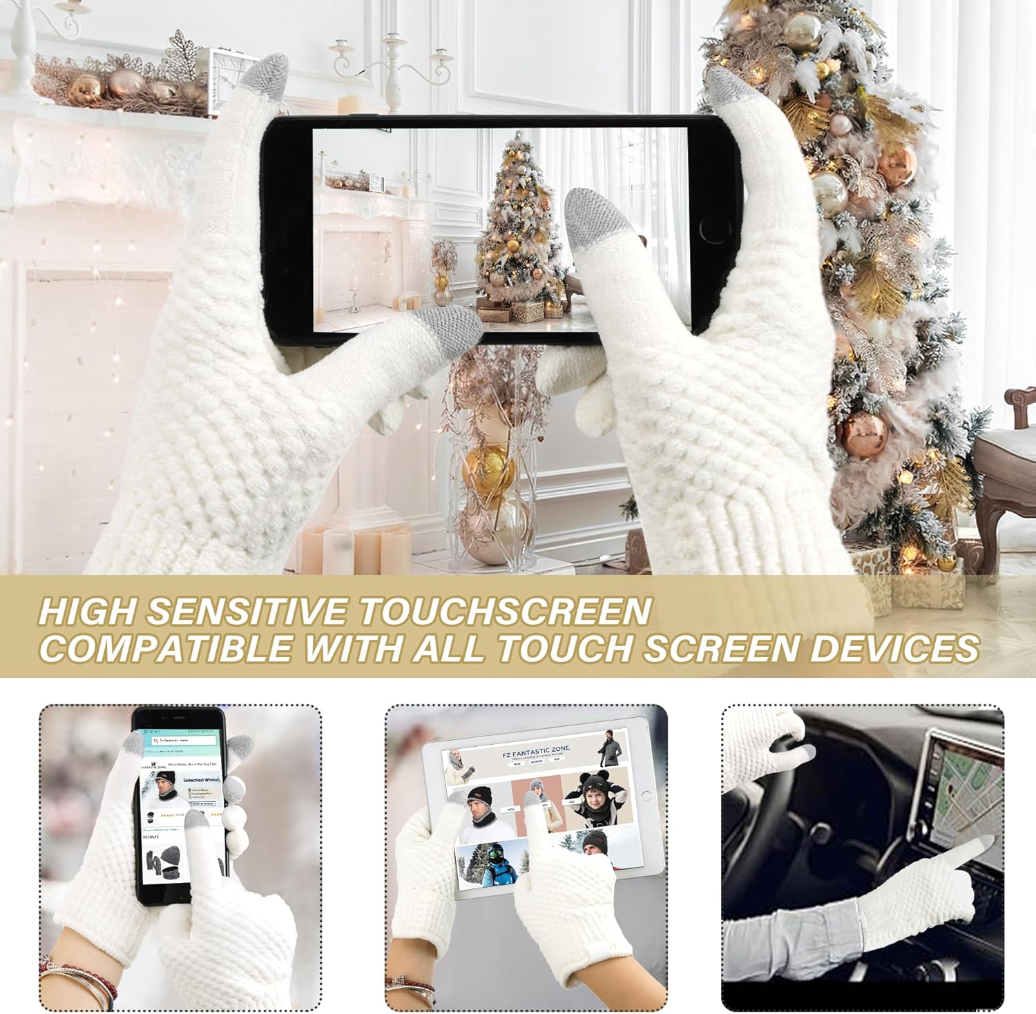 FZ FANTASTIC ZONE Womens Winter Gloves with Touchscreen Warm Chenille Knit Thermal Gloves for Women Cold Weather Gifts - Image 3