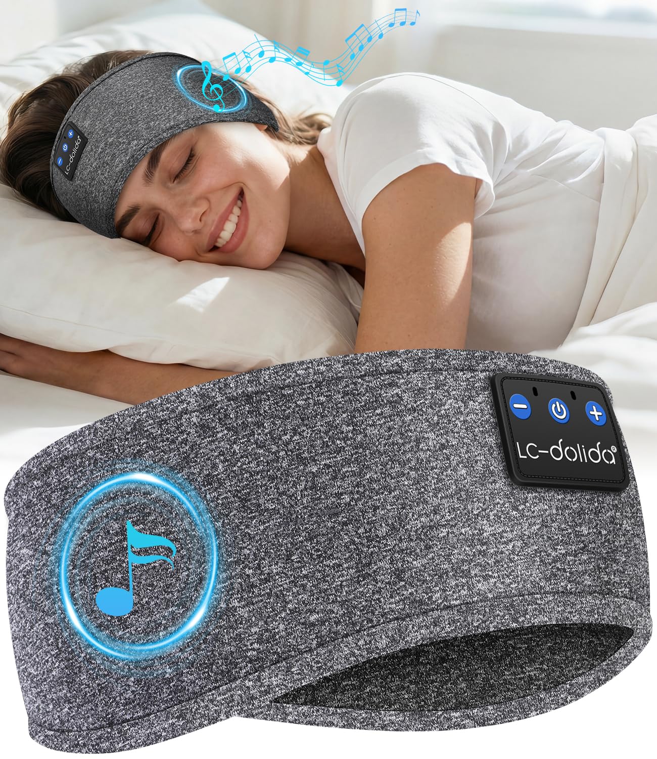 LC-dolida Schlafkopfhörer Bluetooth Stirnband Kopfhörer,Ultraweiche Kopfhörer zum Schlafen,Sportskopfhörer Musik mit Lautsprechern,Leichtes Schlafmusik Kopfband für Reisen/Meditation/Yoga/Hörbücher
