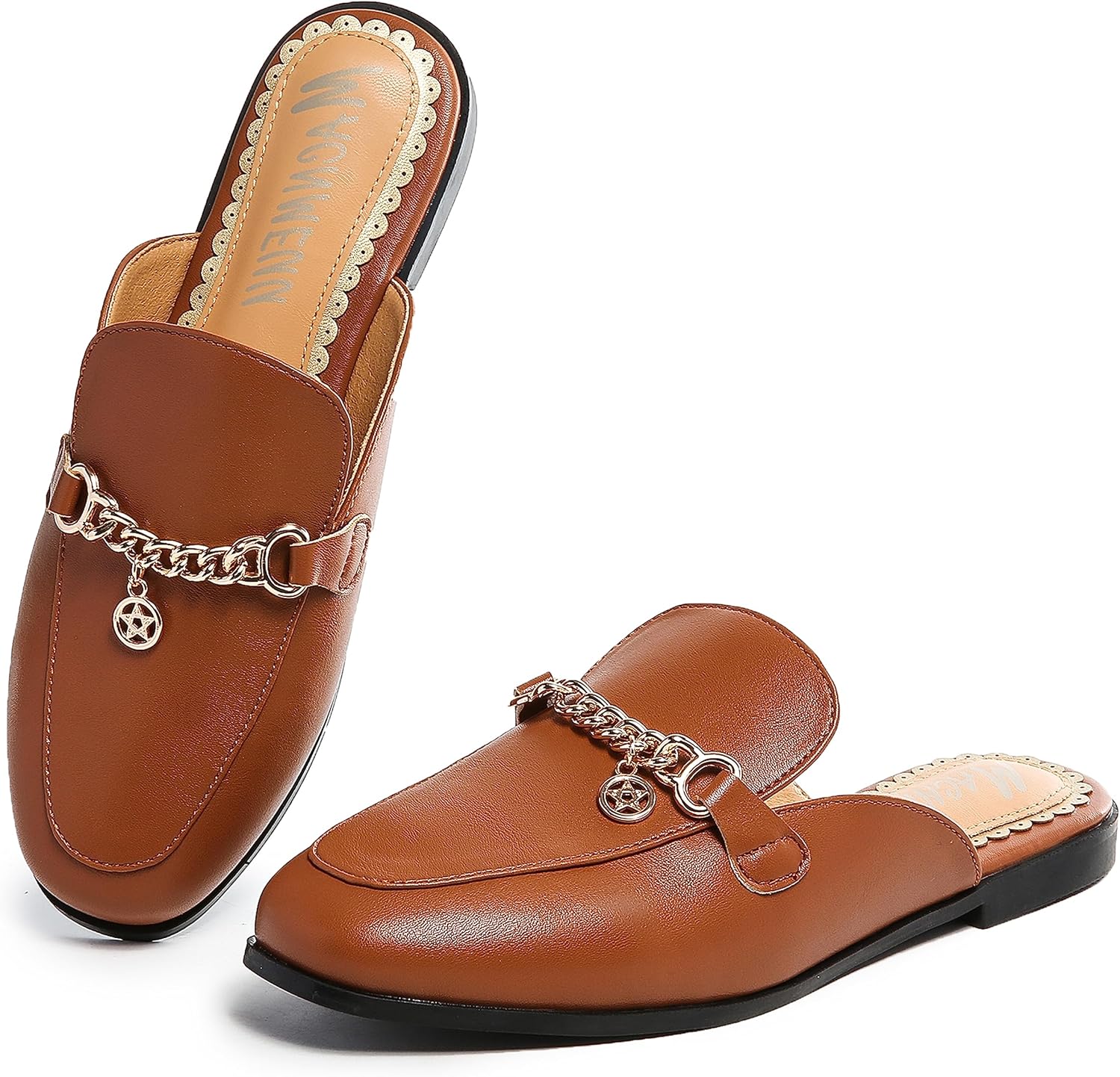 Women’s Black Mules: Round Toe, Backless, Slides, Comfortable, Metal Buckle