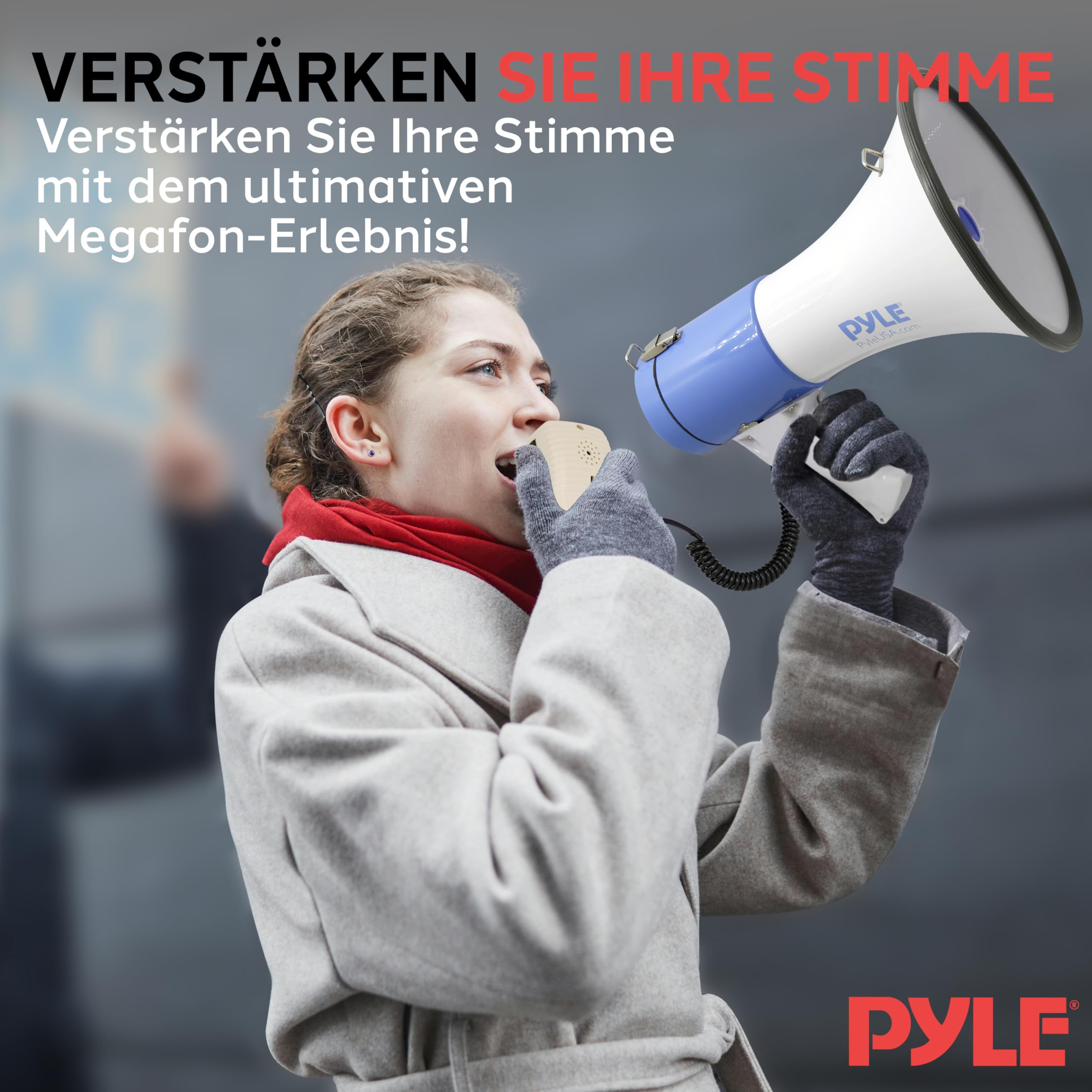 Pyle Megaphon mit Sirene, Signalhorn– Siren Megaphone– Megafon mit Aufnahmefunktion & Aufladbare Batterie, Handsirene als Polizei Sirene, Fußball Hupe Tröten zum Anfeuern, Megafon Kinder & Erwachsene