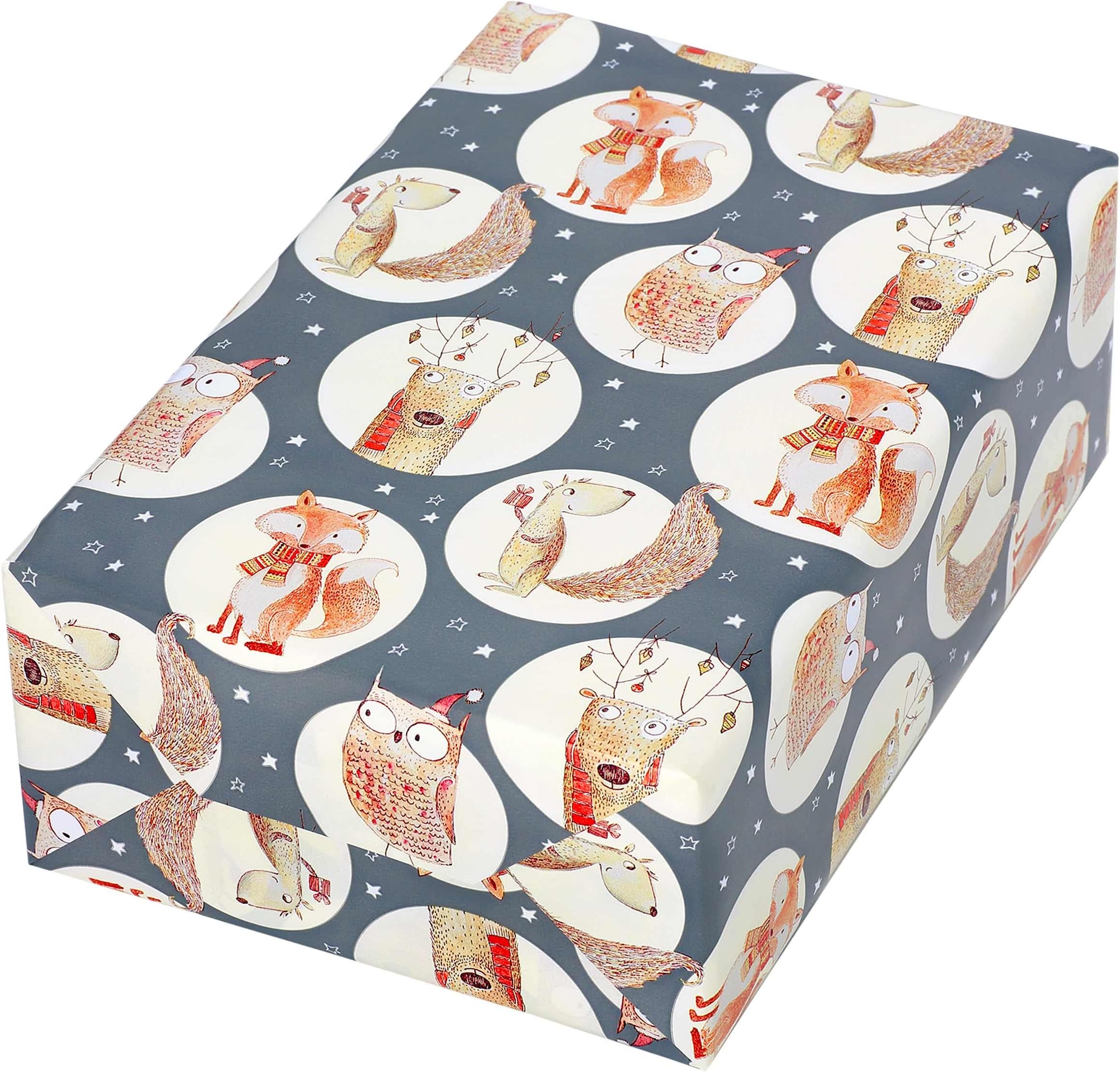 50 cm x 50 m Sven Funny Forest Animals Shine Out of The Matte Grey Back Christmas Birthday Children Christmas Wrapping Paper
