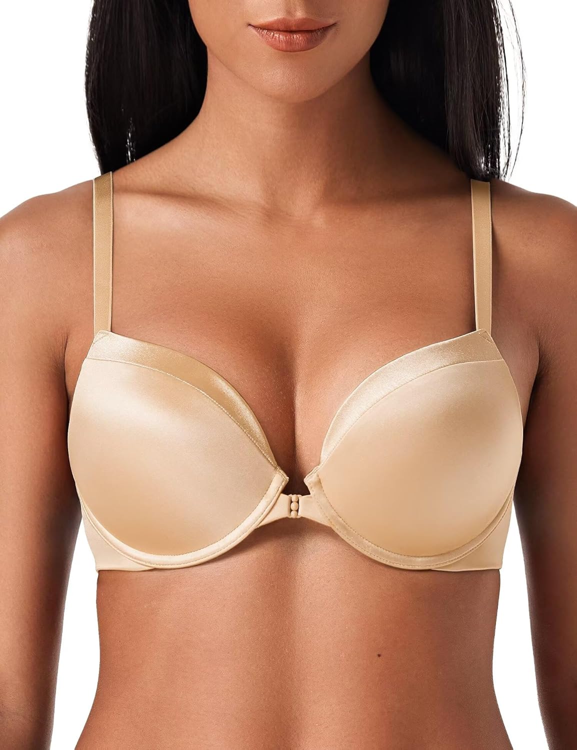 Deyllo Women's Push Up Bra Deep V Underwire Bra Full Coverage Lightly Padded Bras