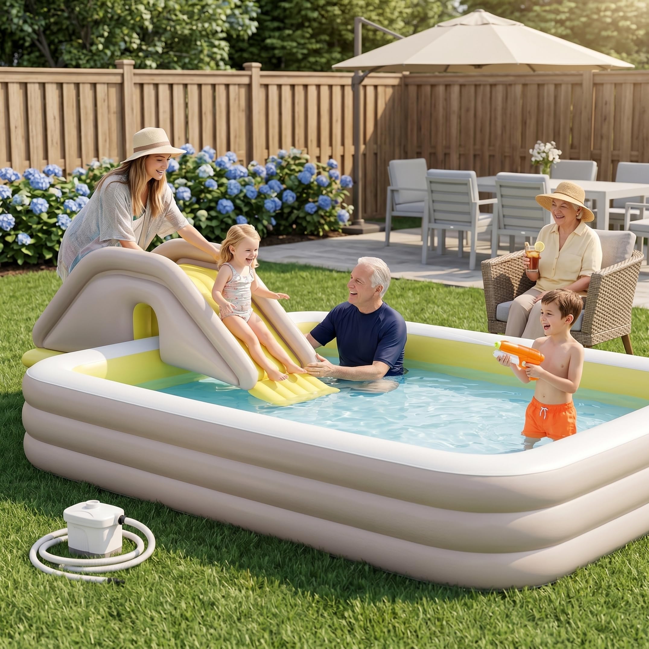 Aufblasbare Poolrutsche, 92×32×27 Zoll PVC-Wasserrutsche für 3-lagige oberirdische Pools, Robustes aufblasbares Pool-Wasserspielzeug für Kinder und Familien