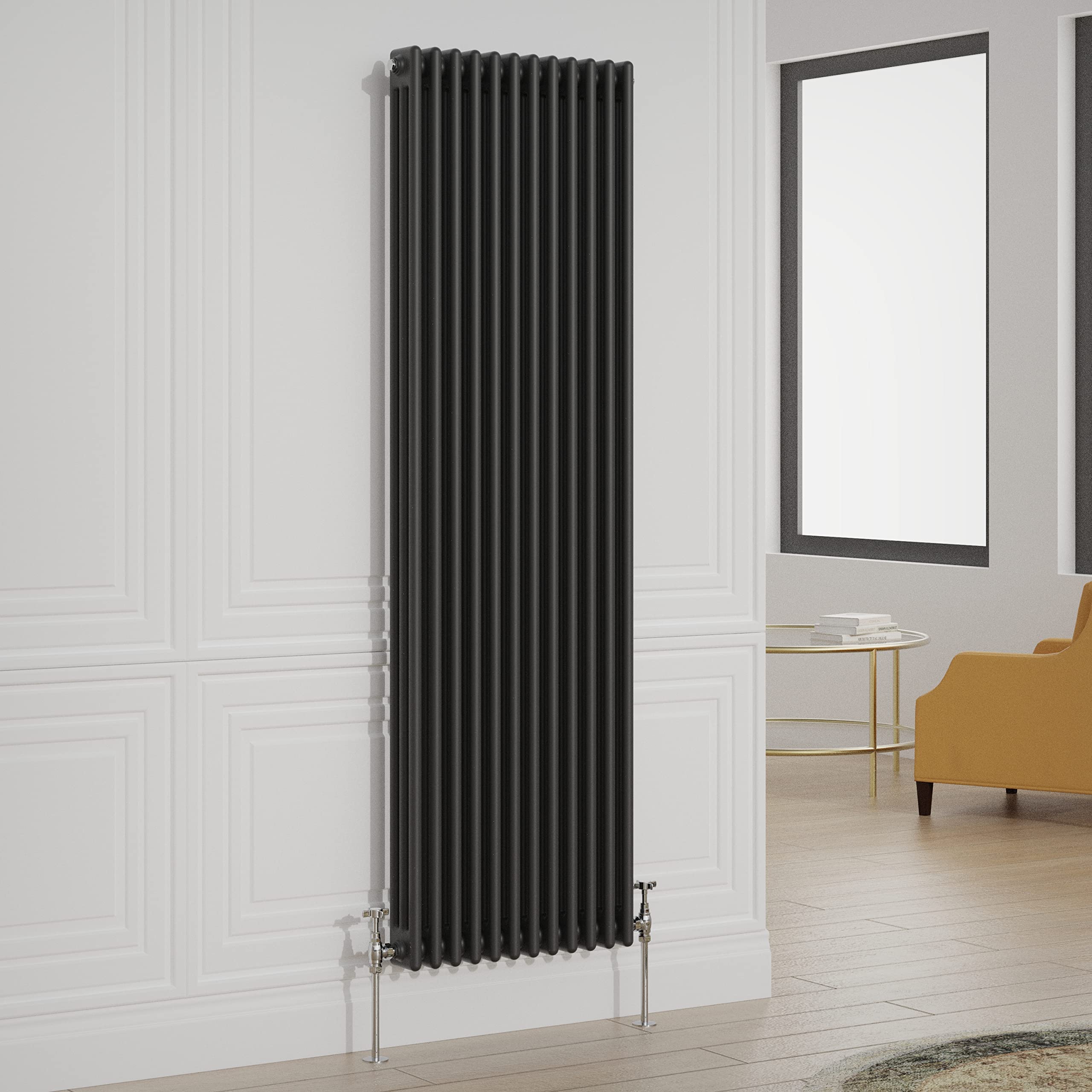 Warmehaus Black Traditional Radiator Triple Column Vertical Cast Iron Style Central Heating Tall Radiator - 1800X560mm