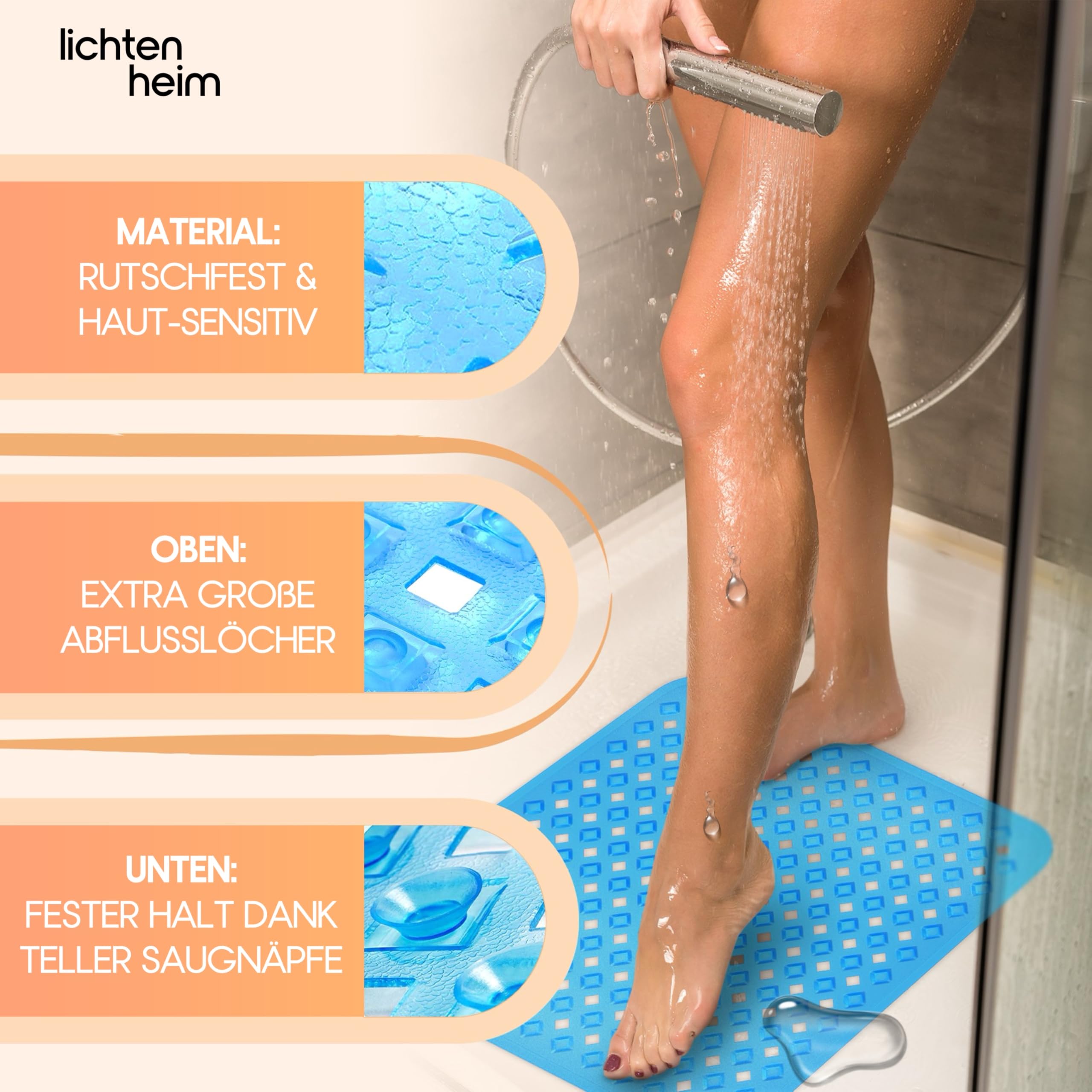 Tappetino Da Doccia Antiscivolo 53x53 Cm Sanilo - Lavabile In Lavatrice, Resistente Alla Muffa - Design Colibrì - Foto 7