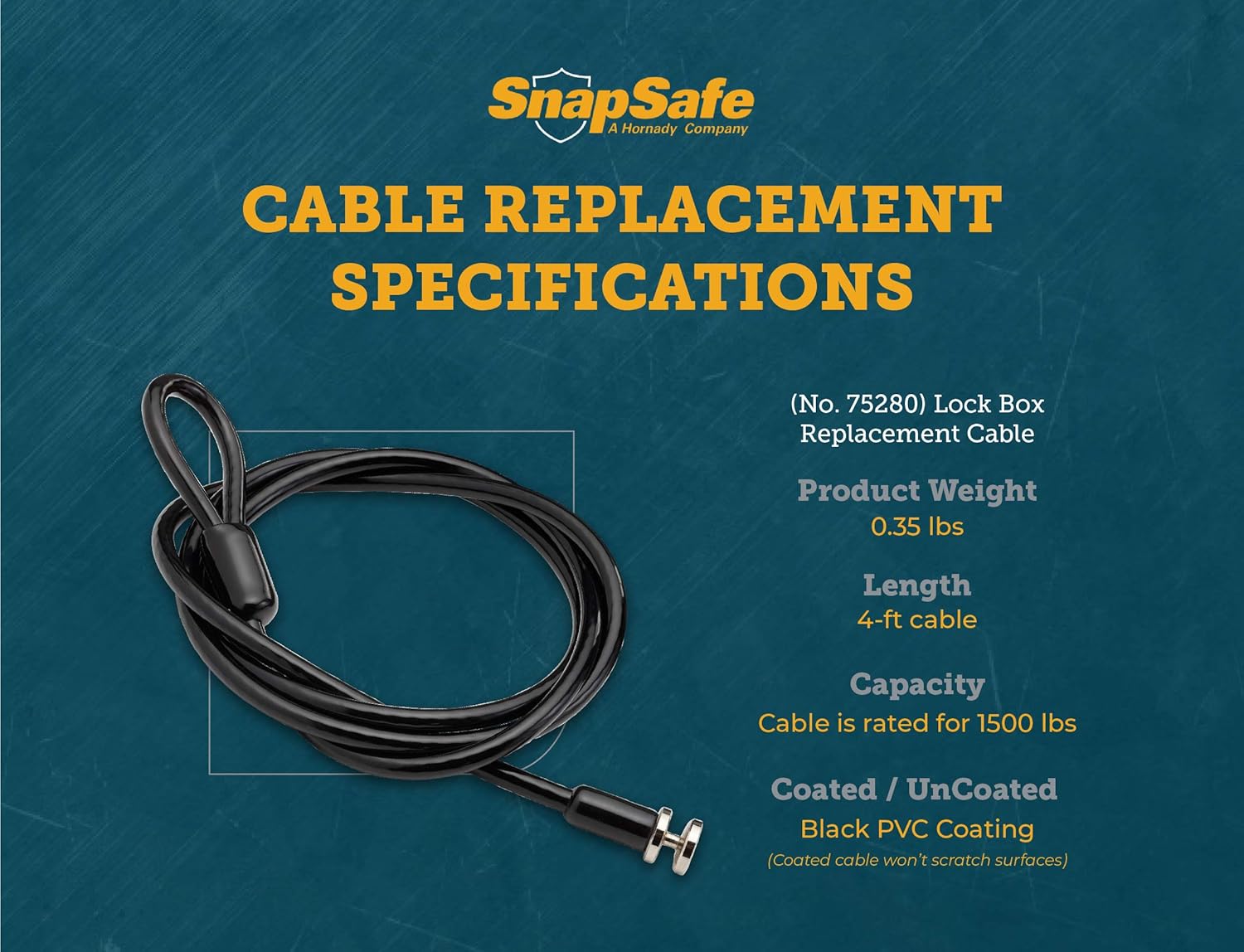 SnapSafe Lock Box Replacement Cable, 75280, Compatible with all SnapSafe Lock Boxes, Portable Gun Safes and Cases