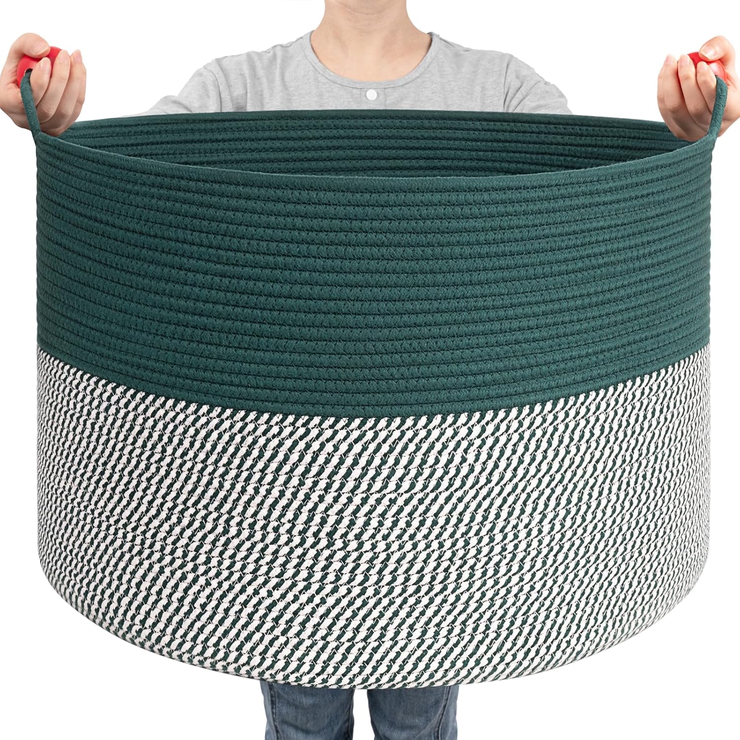 Goodpick Large Storage Basket 22" x 14", Woven Baby Storage for Blanket Living Room, Laundry Organizer for Clothes, Toys, Christmas Basket for Gifts, Green