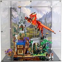 Display Case Compatible with Lego 21348 - Dungeons & Dragons Red Dragons Tale - Acrylic Dustproof Showcase with Pre-Printed Background - Set Not Included