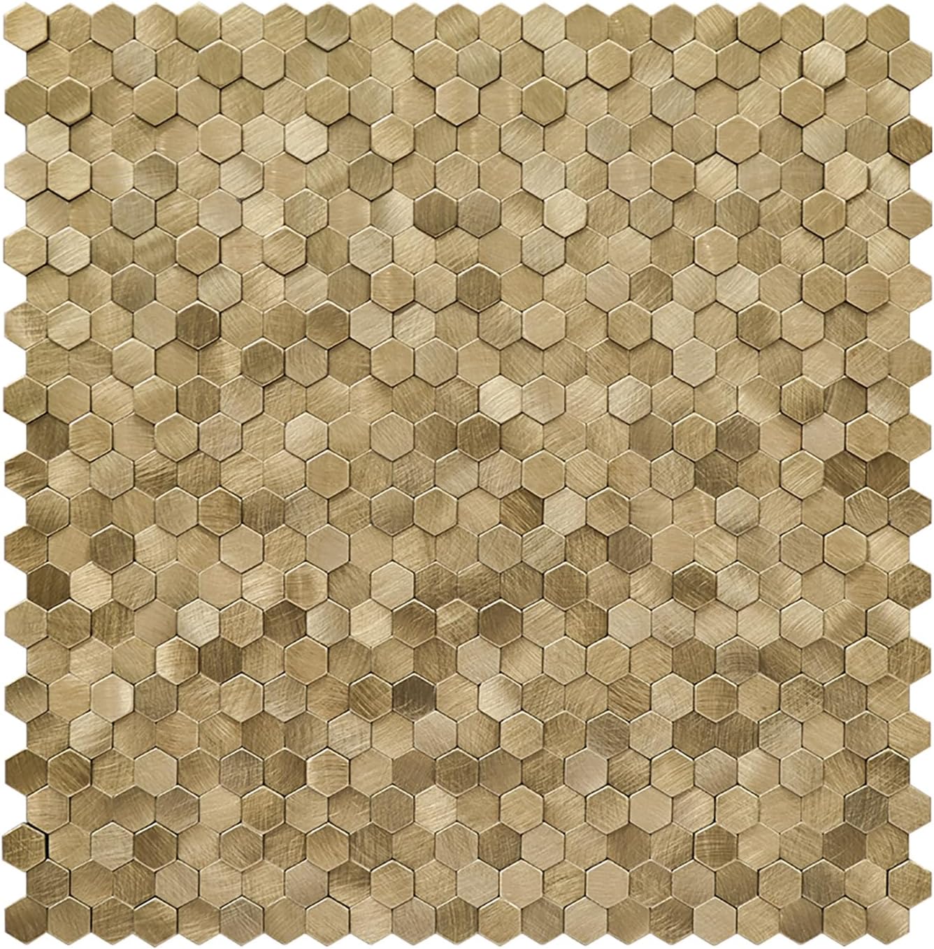 Peel and Stick Metal Tiles, 3D Mini Hexagon Glod Self Adhesive Metal Mosaic Stick on Tiles for Feature Wall（Pack of 6）