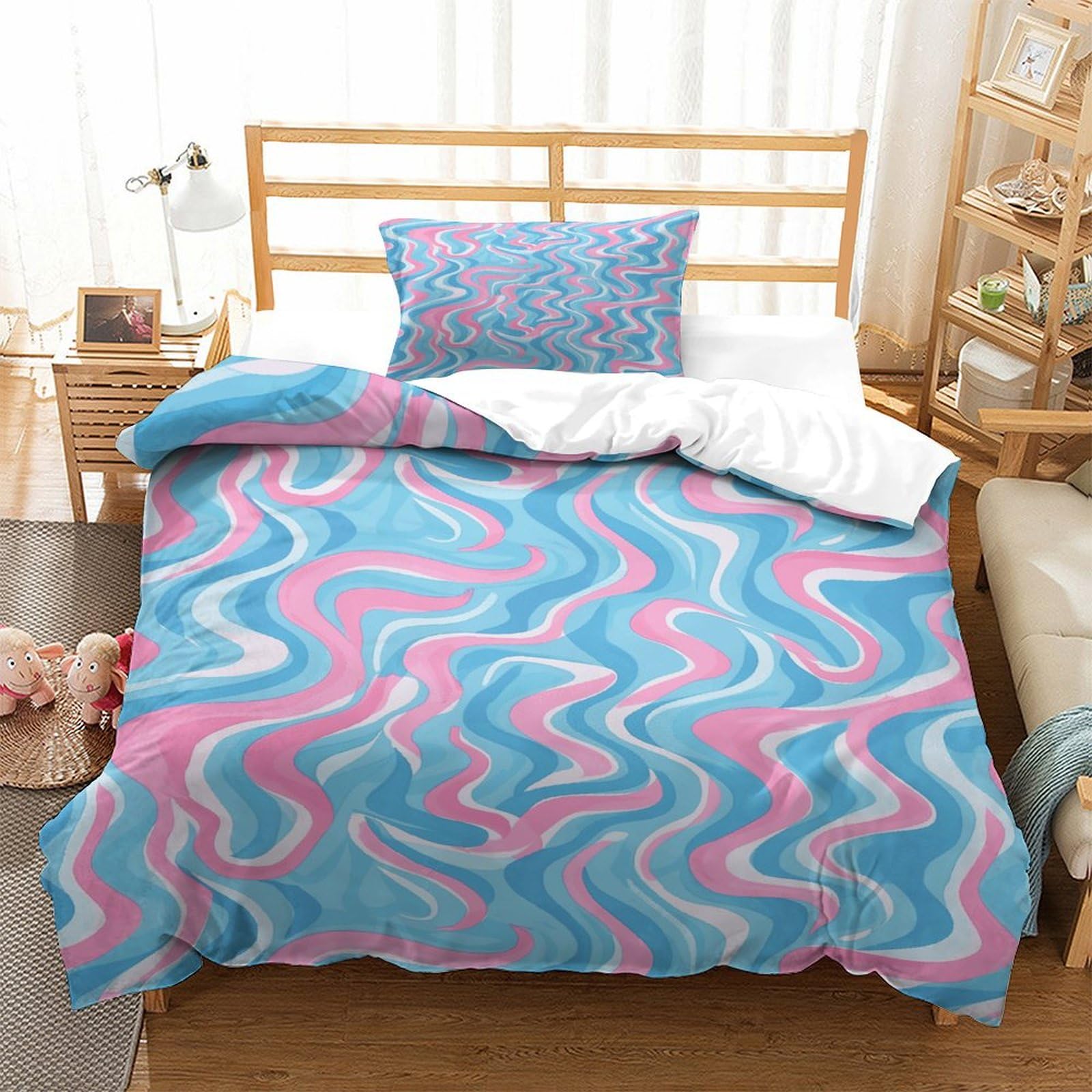 P1S9U7W5Y 3D Printed Dreamy Wave 3pcs Microfiber Duvet Cover Set Colourful Abstract Pattern 3D Bedding Set Single（135x200cm）