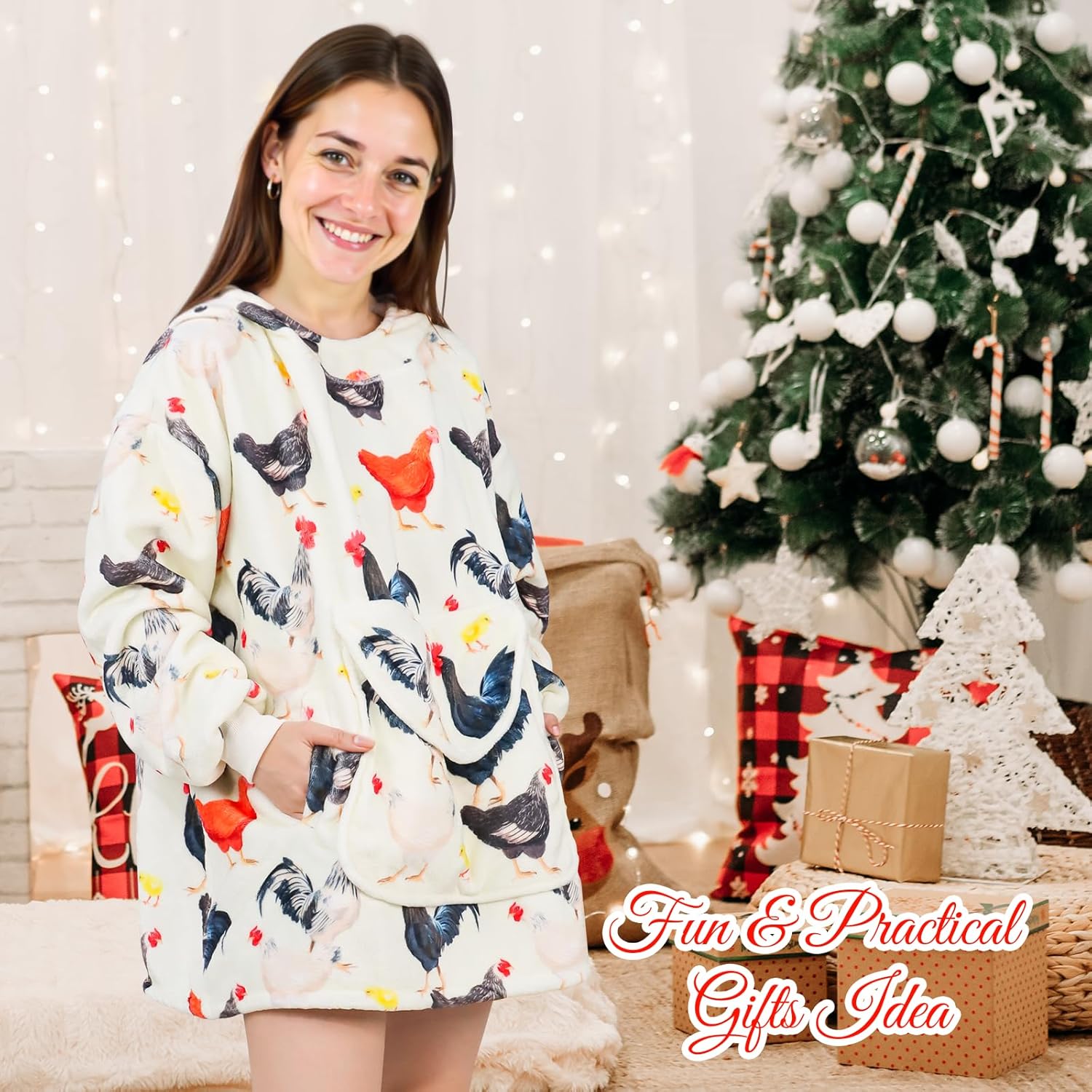 ZHIKU Chicken Wearable Blanket Hoodie Oversized Hoodie Sweatshirt Rooster Chicken Birthday - Image 6