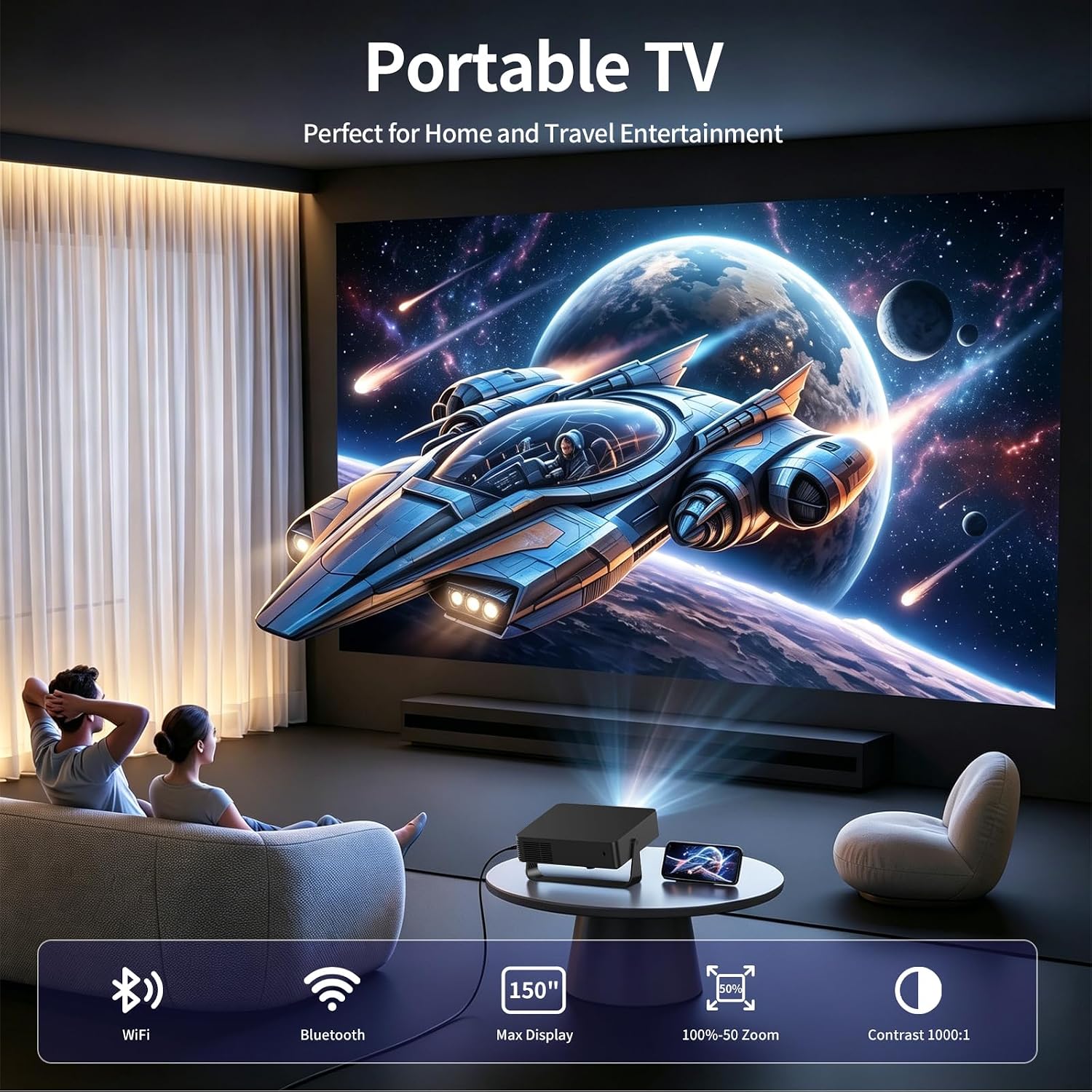 Projector with WiFi and Bluetooth,【Officially Google TV & Native 1080P】Auto Keystone Portable Projector for Ceiling/Home Theater/Bedroom 8 81fFrfOLLhL. AC SL1500