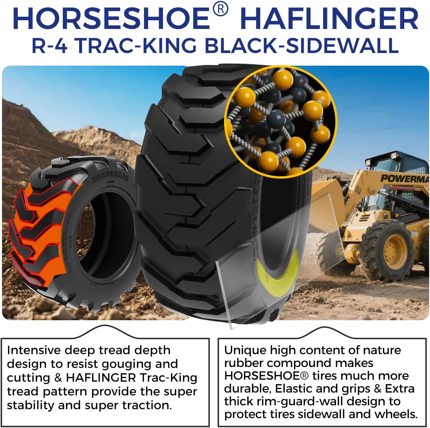 HORSESHOE HAFLINGER TRAC-KING 2 New 23x8.50-12 / 23x8.5-12 10PR SKID STEER TIRES w/Rim-Guard-Wall LRE Heavy Duty (23x8.50-12 10Ply)