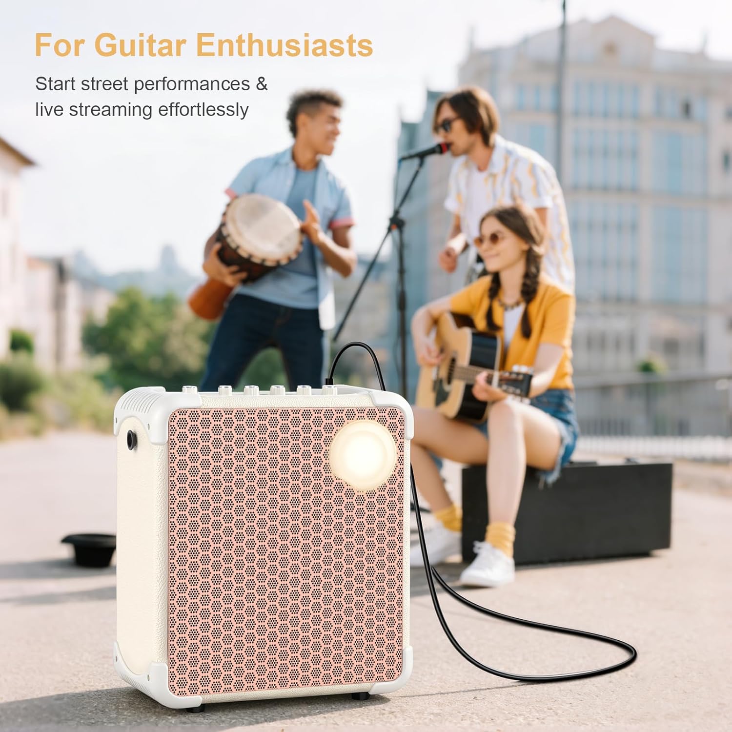 Portable Guitar Speaker,200W Loud Volume for 2000Square Feet,9000mAh Battery Powered Bluetooth Speaker with Guitar Amp Mode,RGB Lights, SOS Alarm,Perfect for Street Performers,Camping,Outdoor Party-W
