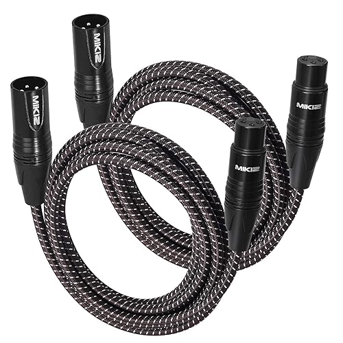 Cables XLR de 1 pie, paquete de 2 cables de conexión cortos antienredos trenzados de 3 pines XLR macho a hembra para micrófono DJ