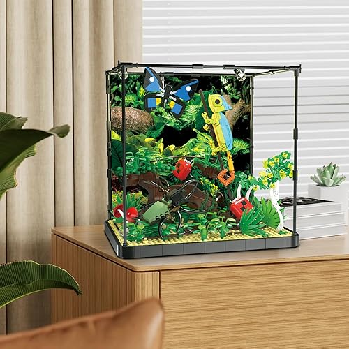 Miniatura 6 de ZYLEGEN Rainforest Jungle - Bloque de construcción de tanque de insectos con lagarto, mariposa, mariquita, plantas de jardín forestal, ladrillos,