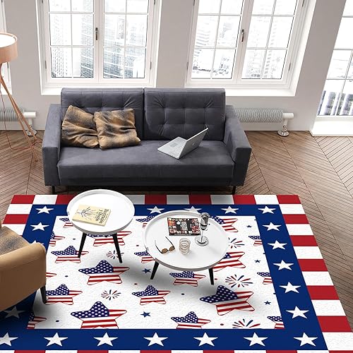 Miniatura 5 de 4th of July Stars Red and Blue Plaid Rectangle Area Rug Soft Shag Rugs Non-Slip Entryway Hallway Carpet Non-Shedding Playing Mat for Kids Nursery