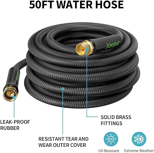 Miniatura 2 de Manguera de agua flexible para jardín, manguera de agua ligera de 50 pies, manguera de patio portátil con accesorios de latón macizo y doble núcleo