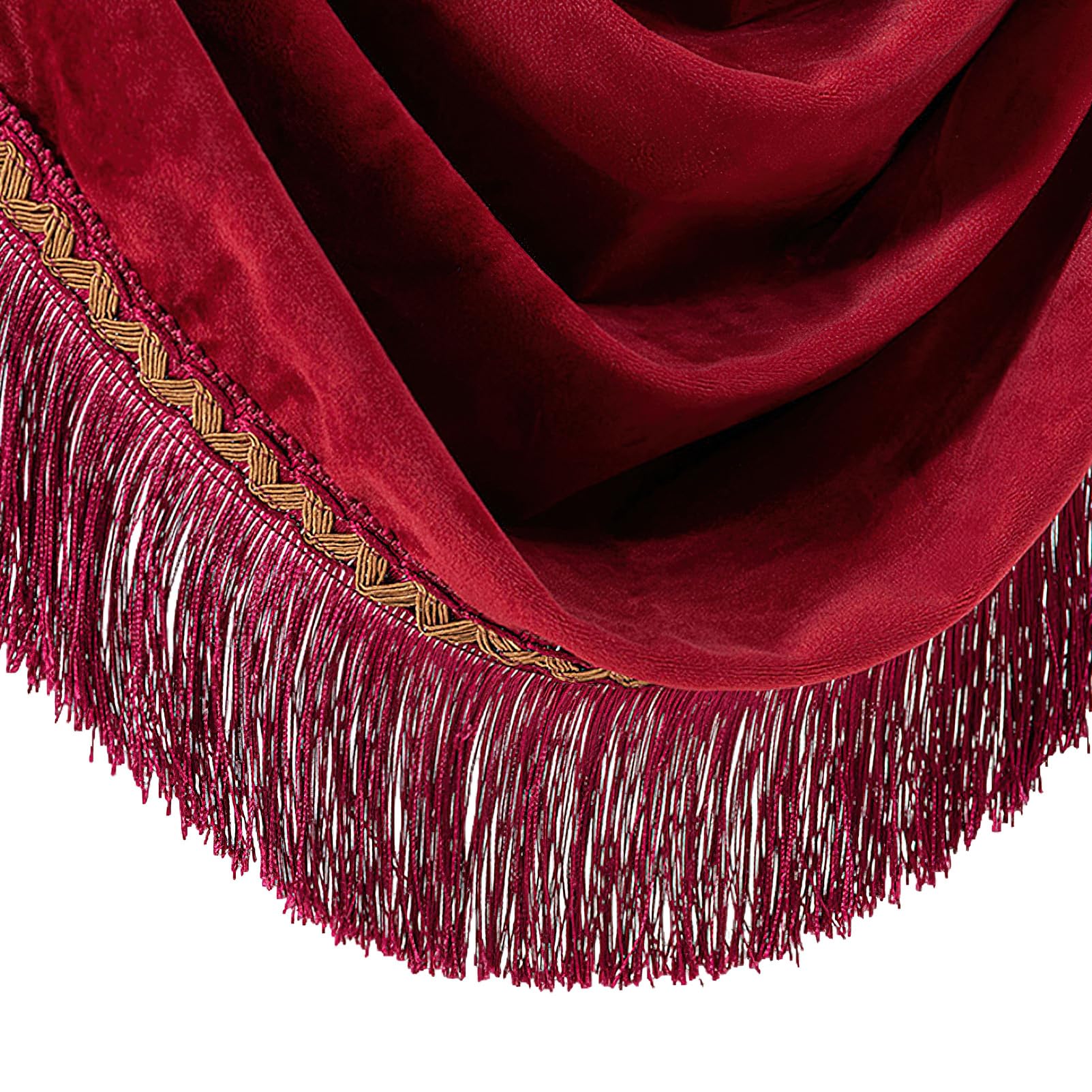 Cantonnière en velours avec pompons pour fenêtre - Motif cascade - Rouge - Pour salon, chambre à coucher - 124 x 155 cm (H x l)
