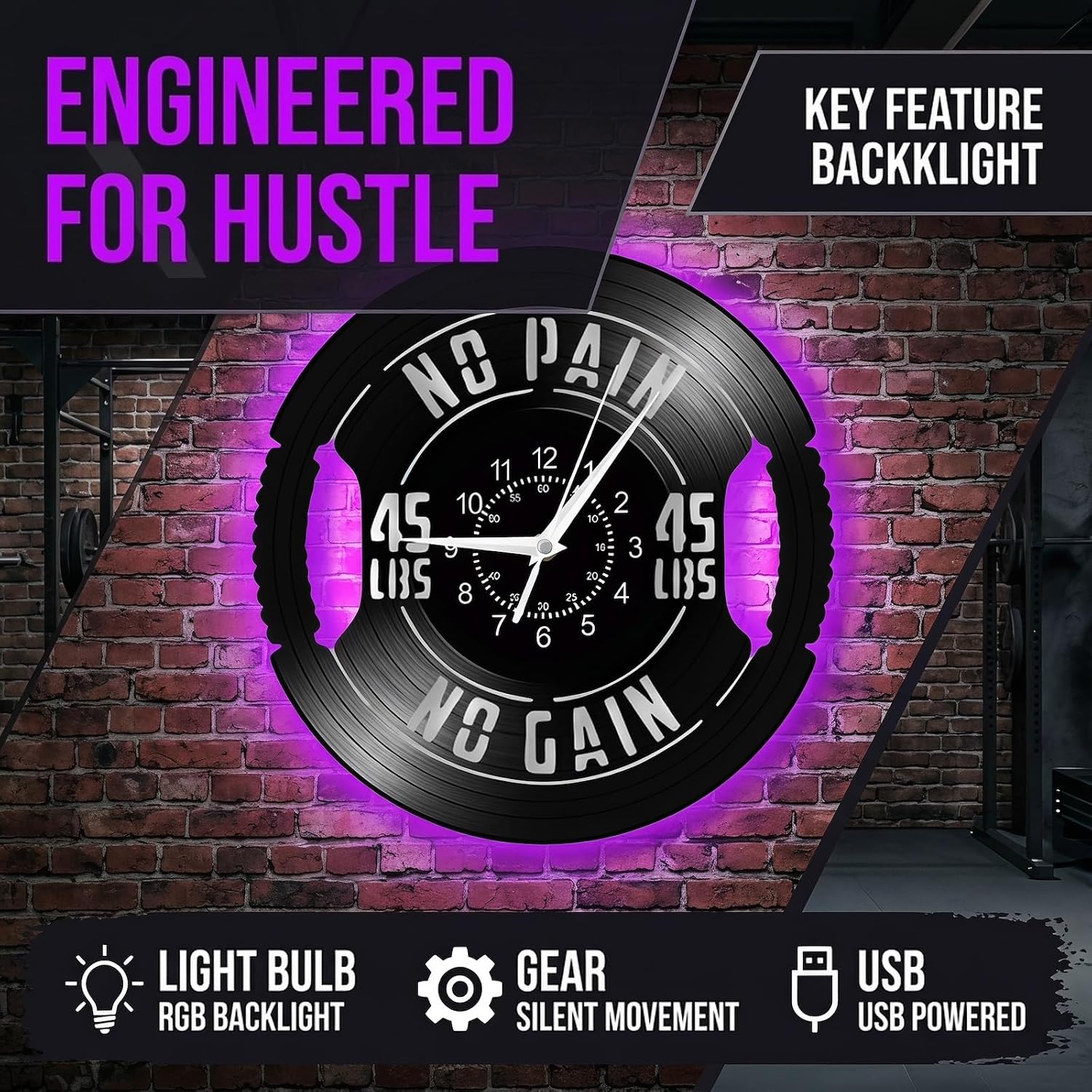 12 Inch Gym Clock for Home Gym 7 Kinds of LED Color for Workout Room Garage image 3