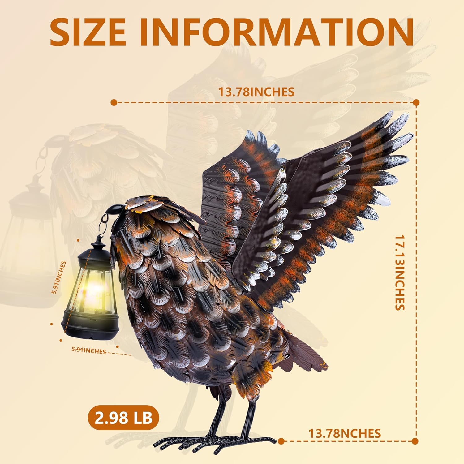 Modista Metal Yard Art Decor Owl Garden Statues Sculptures with Solar Lamp for Home Yard Decorations Outdoor Clearance