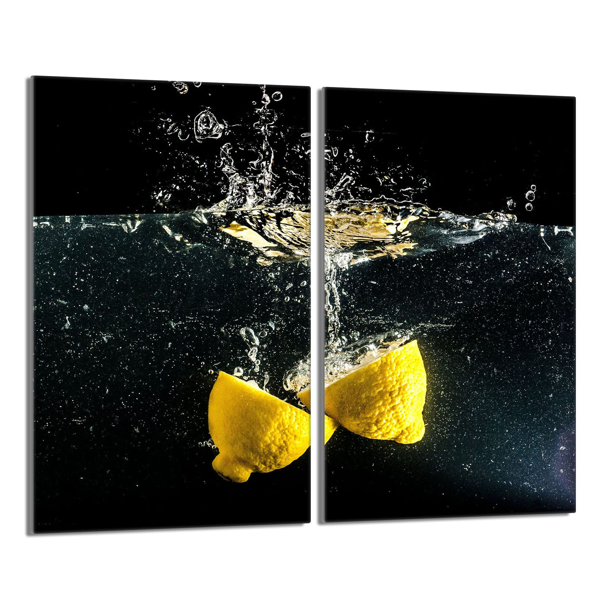 Herdabdeckplatten 2 Teilig 2x30x52 cm Ceranfeldabdeckung Küche Elektroherd Induktion Herdschutz Spritzschutz Glasplatte Schneidebrett, Zitrone Schwarz