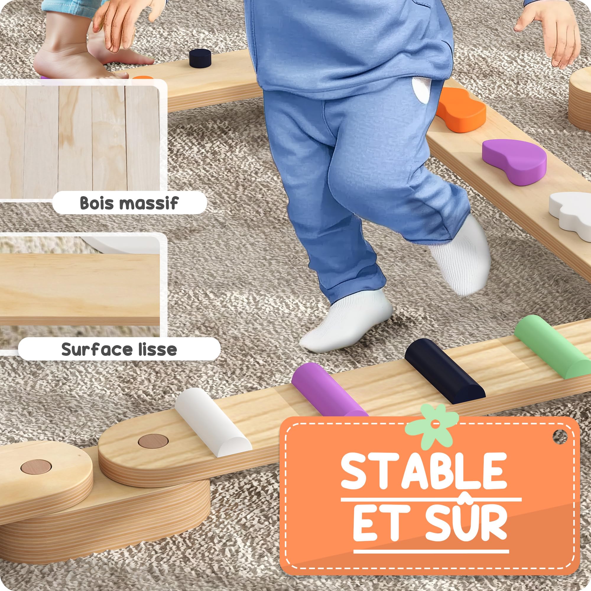 Wmqbjta Poutres d'équilibre pour enfants avec éléments de parcours d'obstacles, pierres colorées pour garçons et filles, 4 pièces colorées Wmqbjta Poutres d'équilibre pour enfants avec éléments de parcours d'obstacles, pierres colorées pour garçons et filles, 4 pièces colorées