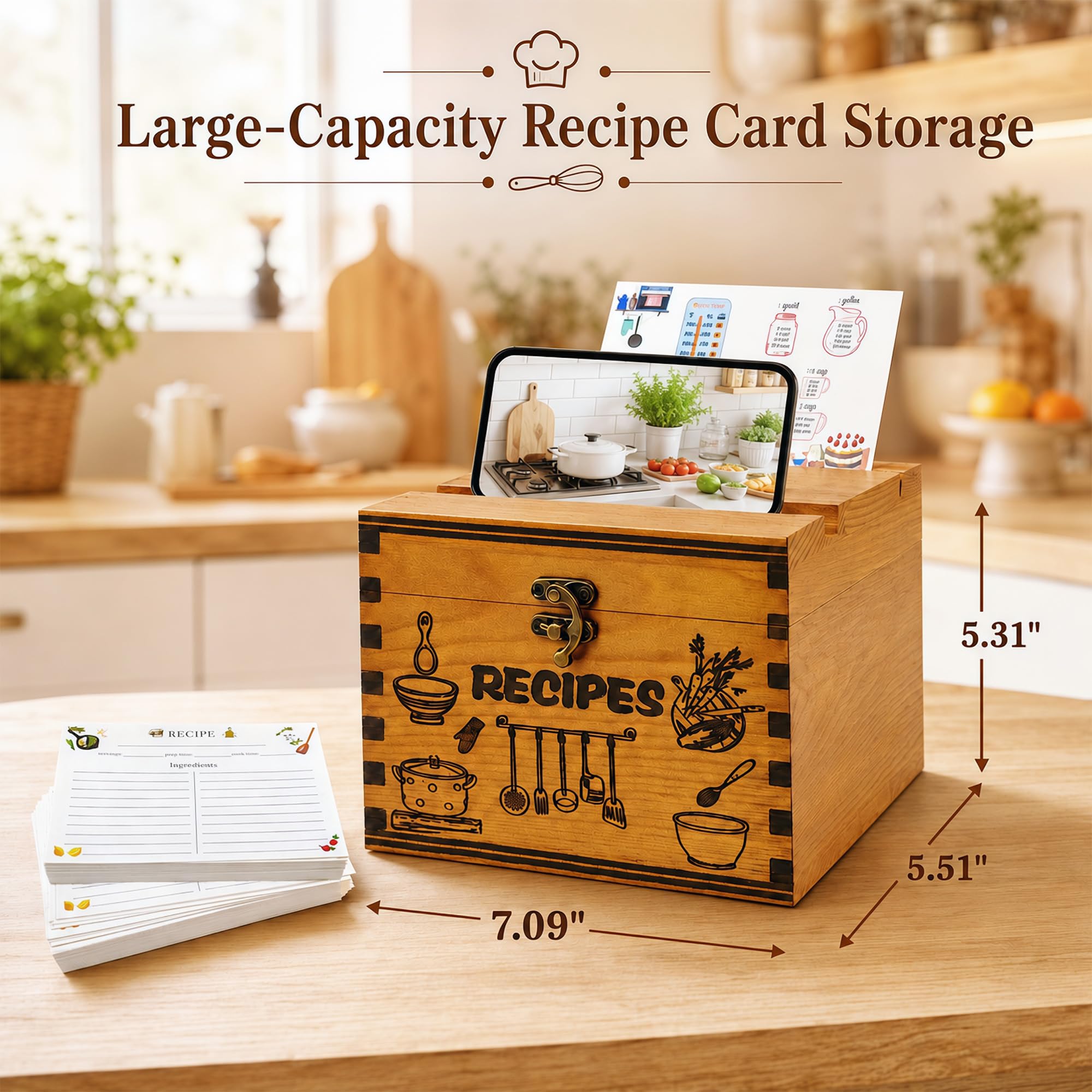 Wooden Recipe Box - Organize Your Recipes! -4
