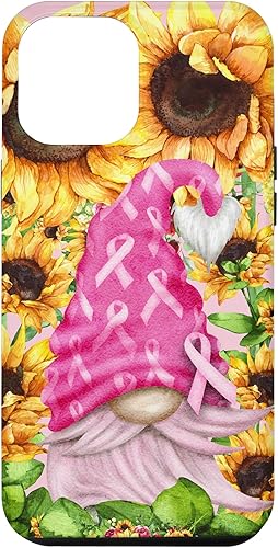 Funda para iPhone 15 Plus con diseño de girasol para mujer con diseño de gnomo rosa