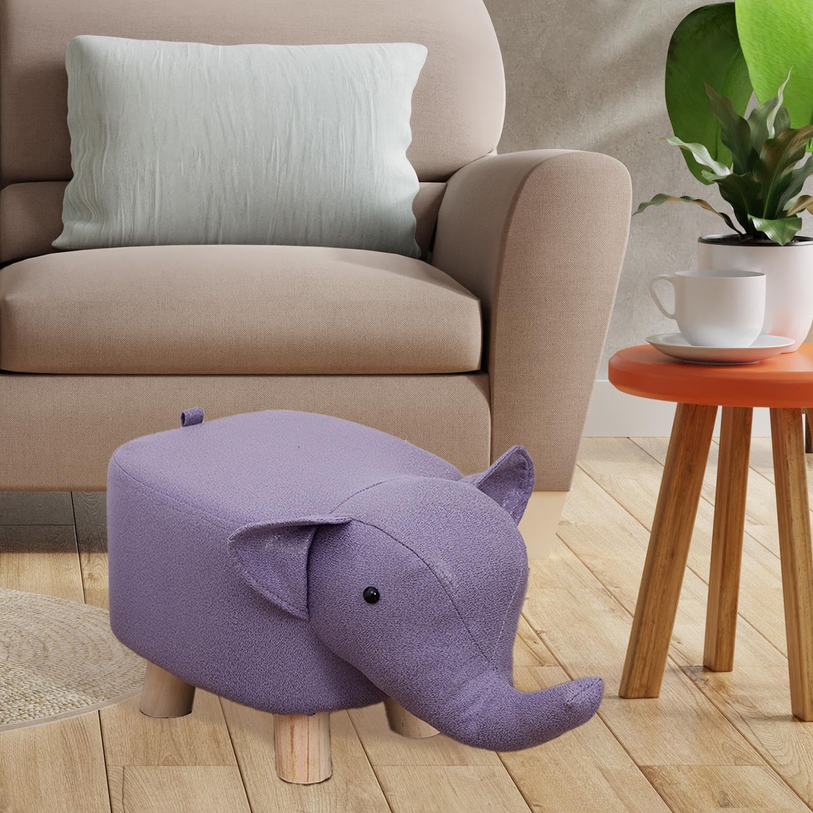 Animal Footstool Upholstered Ottoman Padded Cushion Elephant Shaped Foot Rest Shoe Changing Stool for Entryway Nursery Indoor