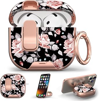 for Apple AirPods 4 Case 2025 with Safety Lock & Foldable Phone Stand, Rose